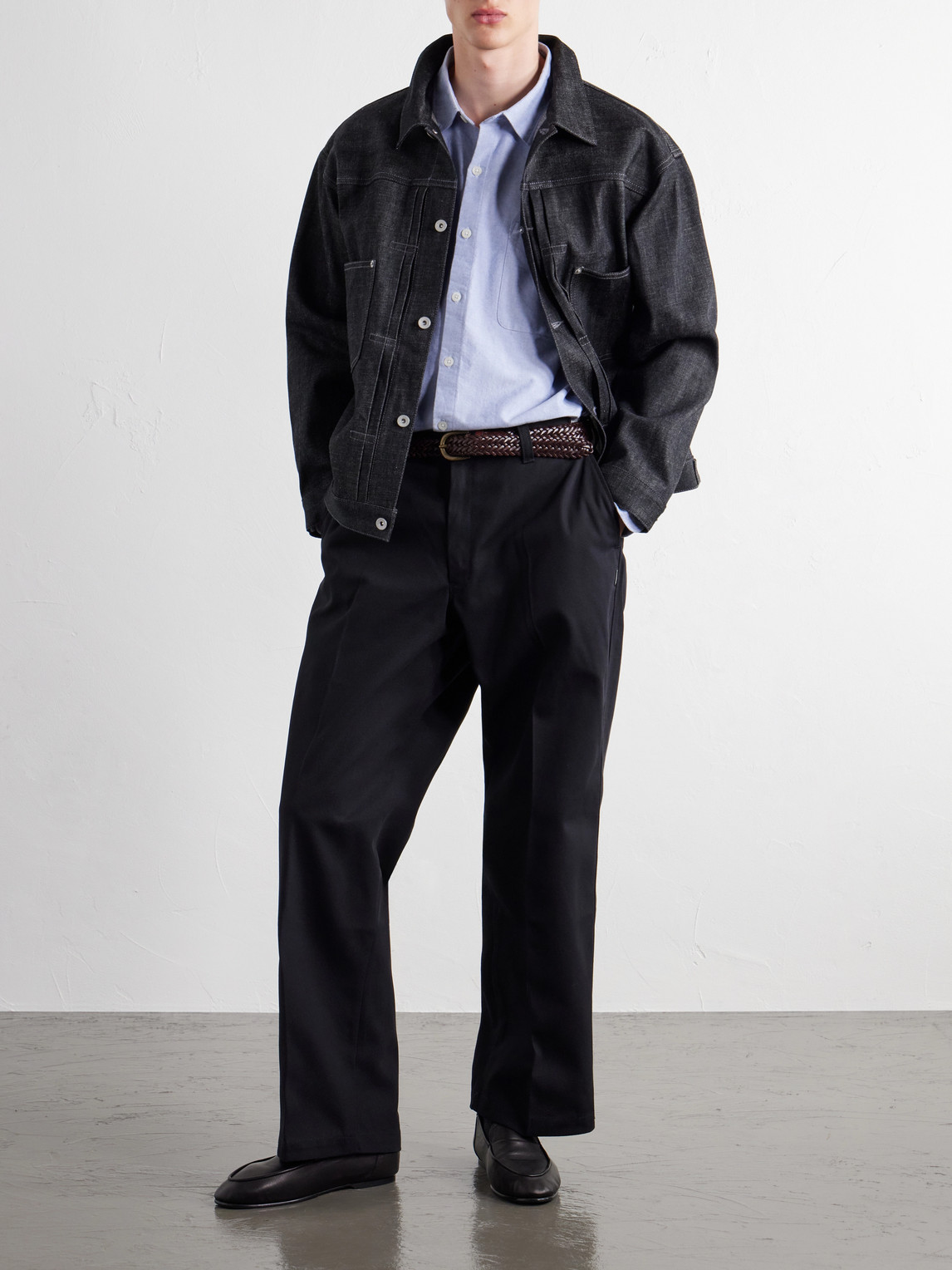 Wide-Leg Twill Trousers
