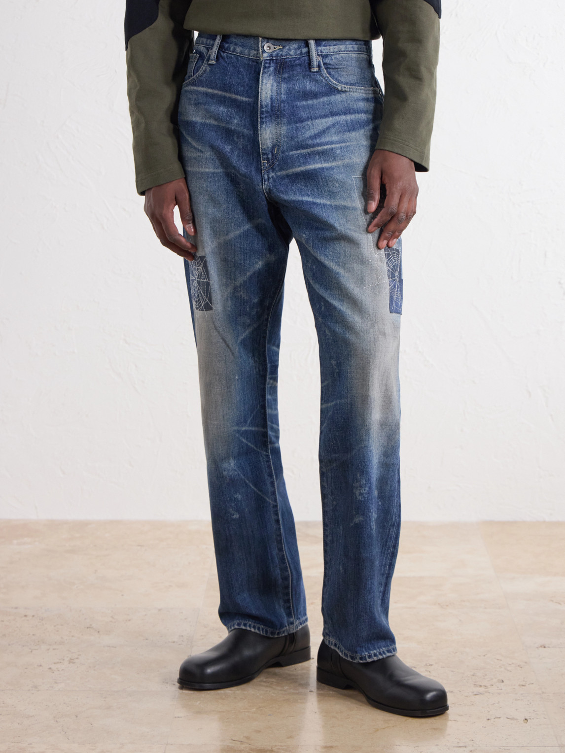 Savage Straight-Leg Distressed Embroidered Jeans