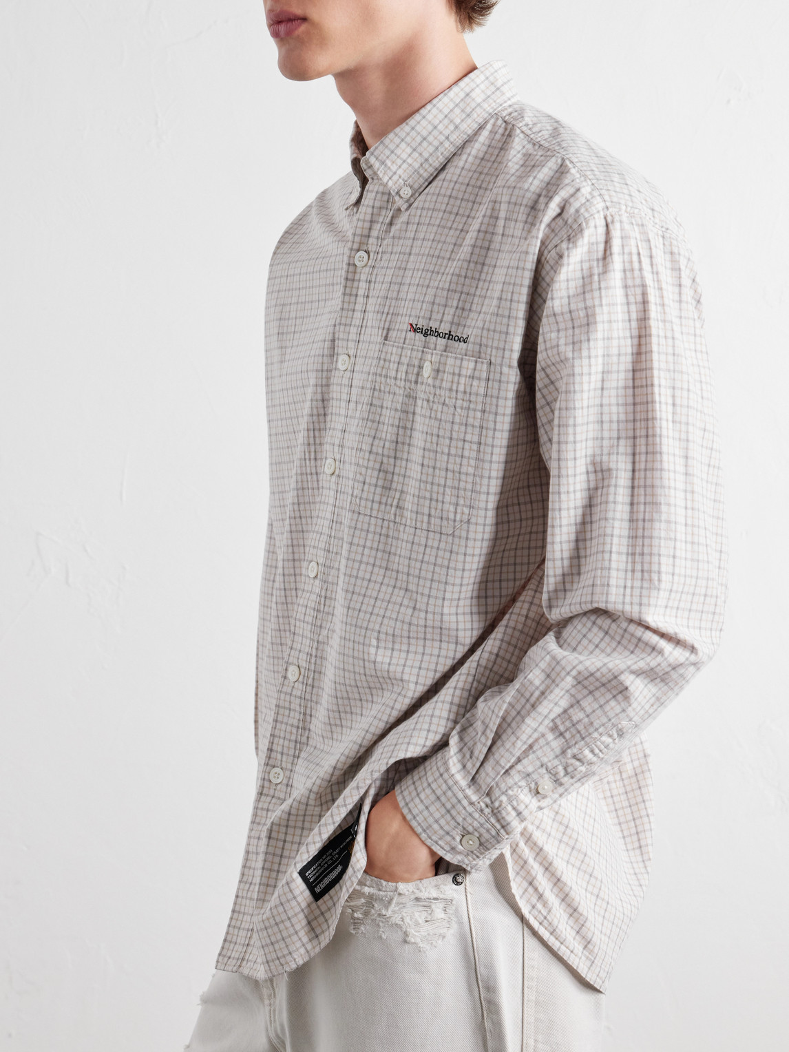 Logo-Embroidered Checked Cotton-Poplin Shirt