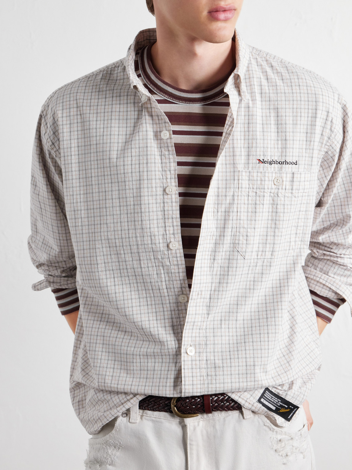 Logo-Embroidered Checked Cotton-Poplin Shirt
