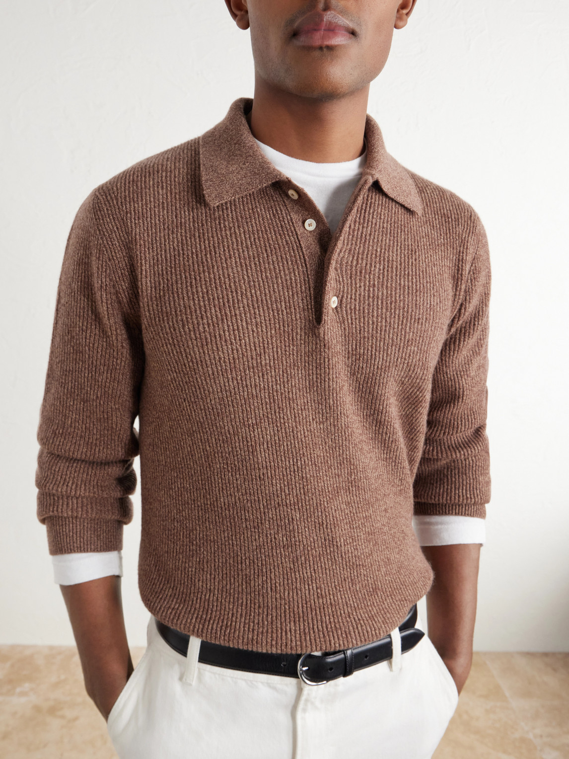 Ribbed Cashmere Polo Shirt