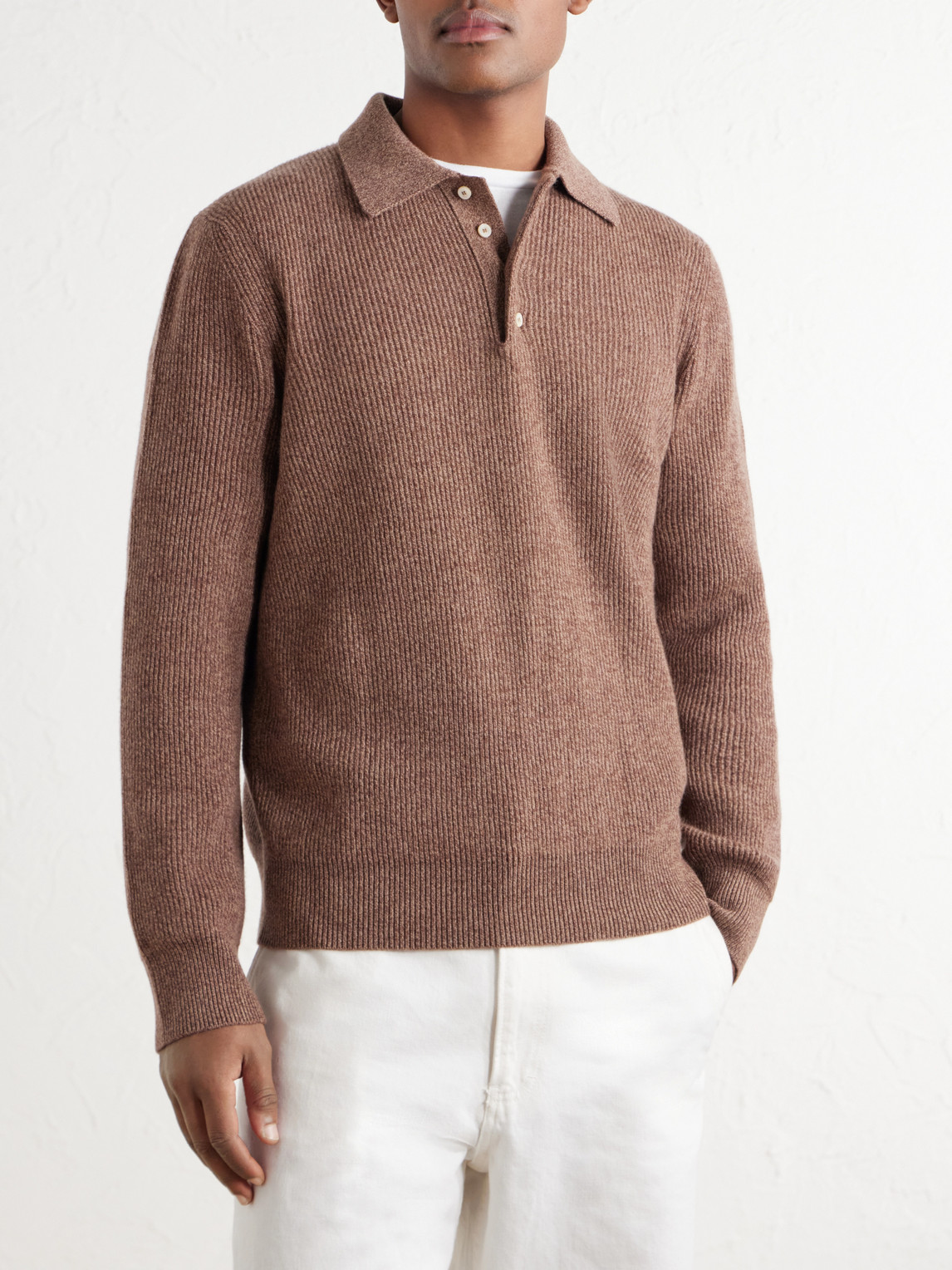 Ribbed Cashmere Polo Shirt