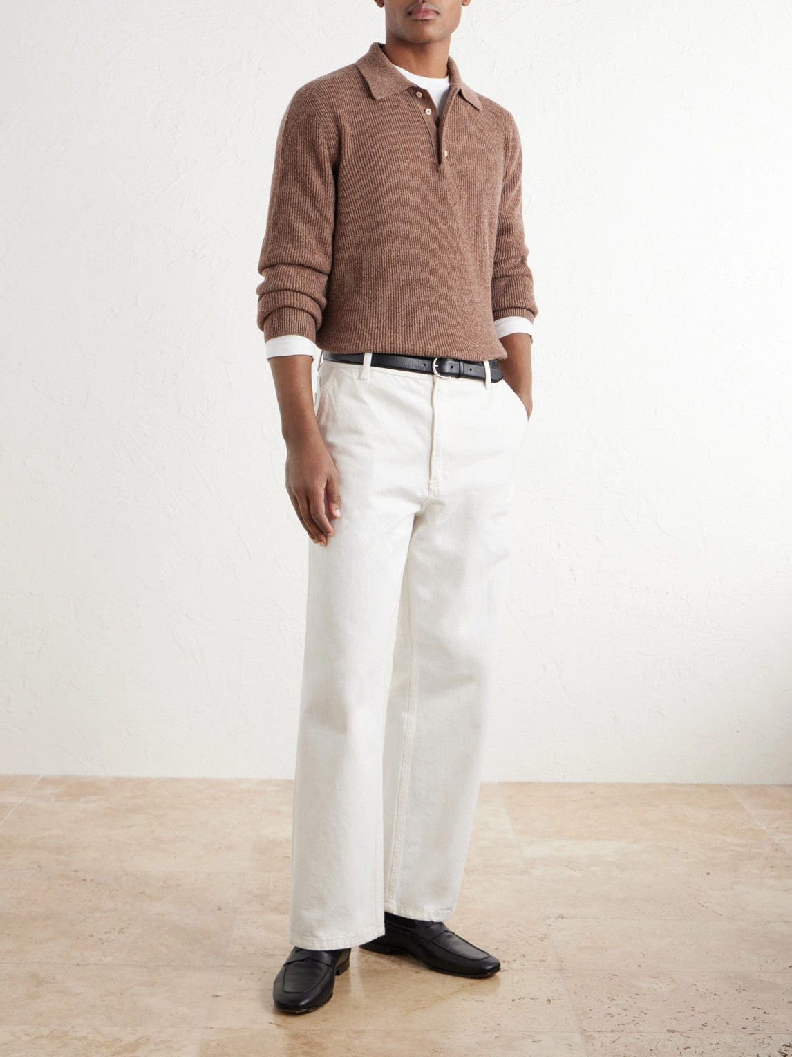 Ribbed Cashmere Polo Shirt