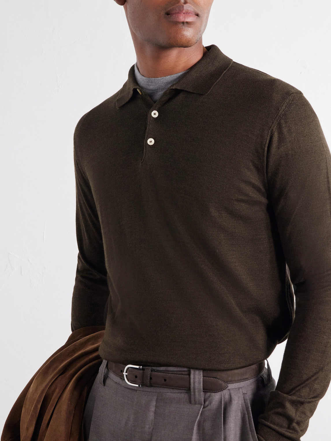 Merino-Wool And Silk-Blend Polo Sweater