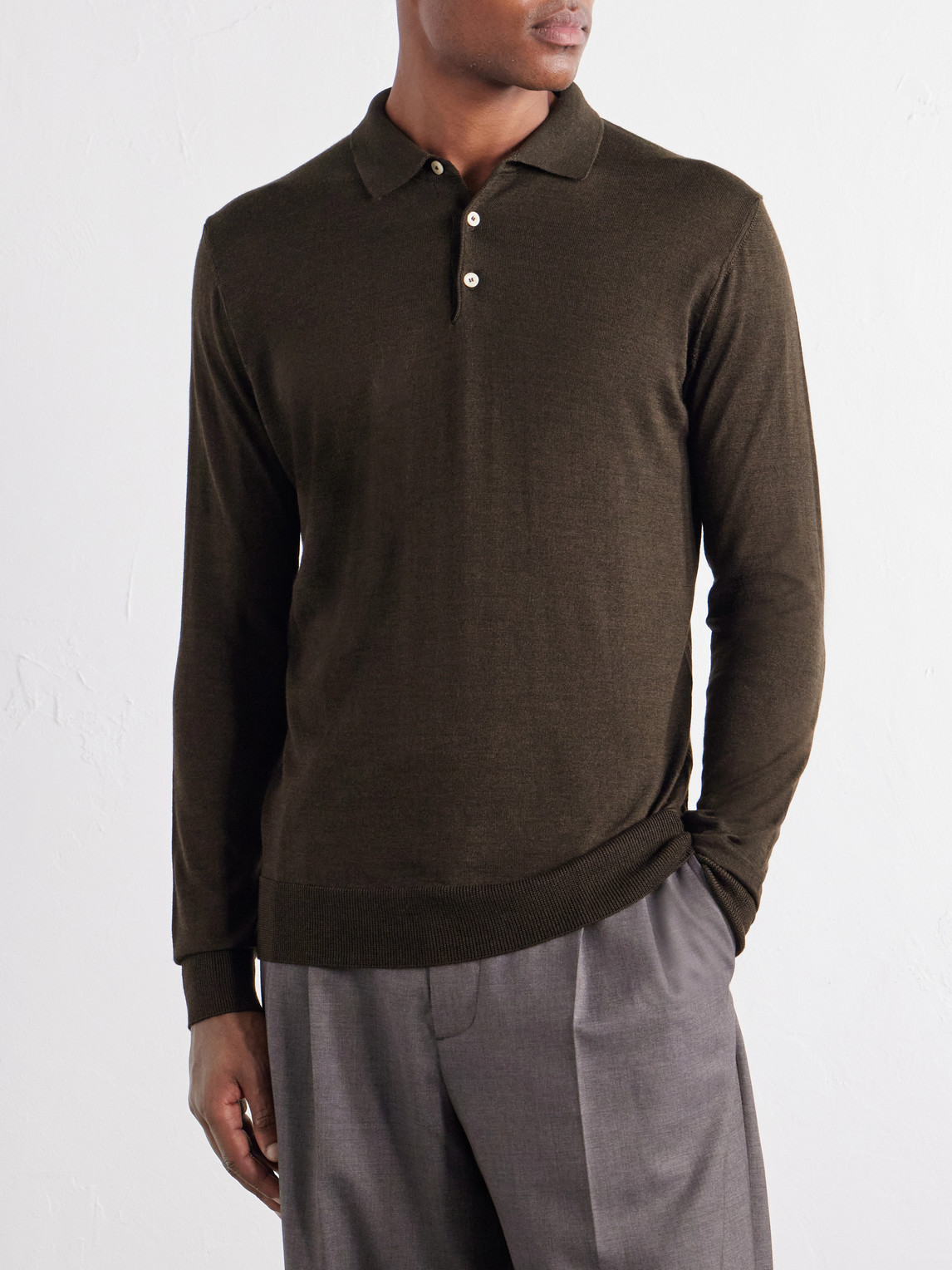 Merino-Wool And Silk-Blend Polo Sweater