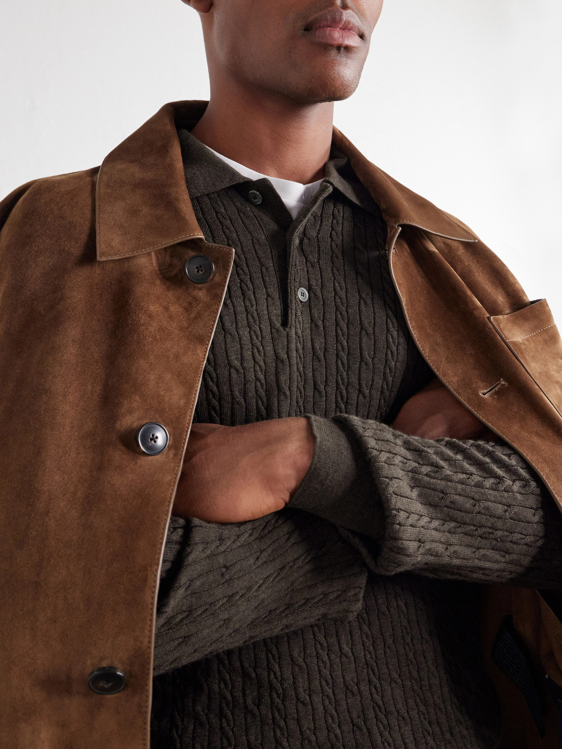 Cable-Knit Wool, Silk And Cashmere-Blend Polo Sweater