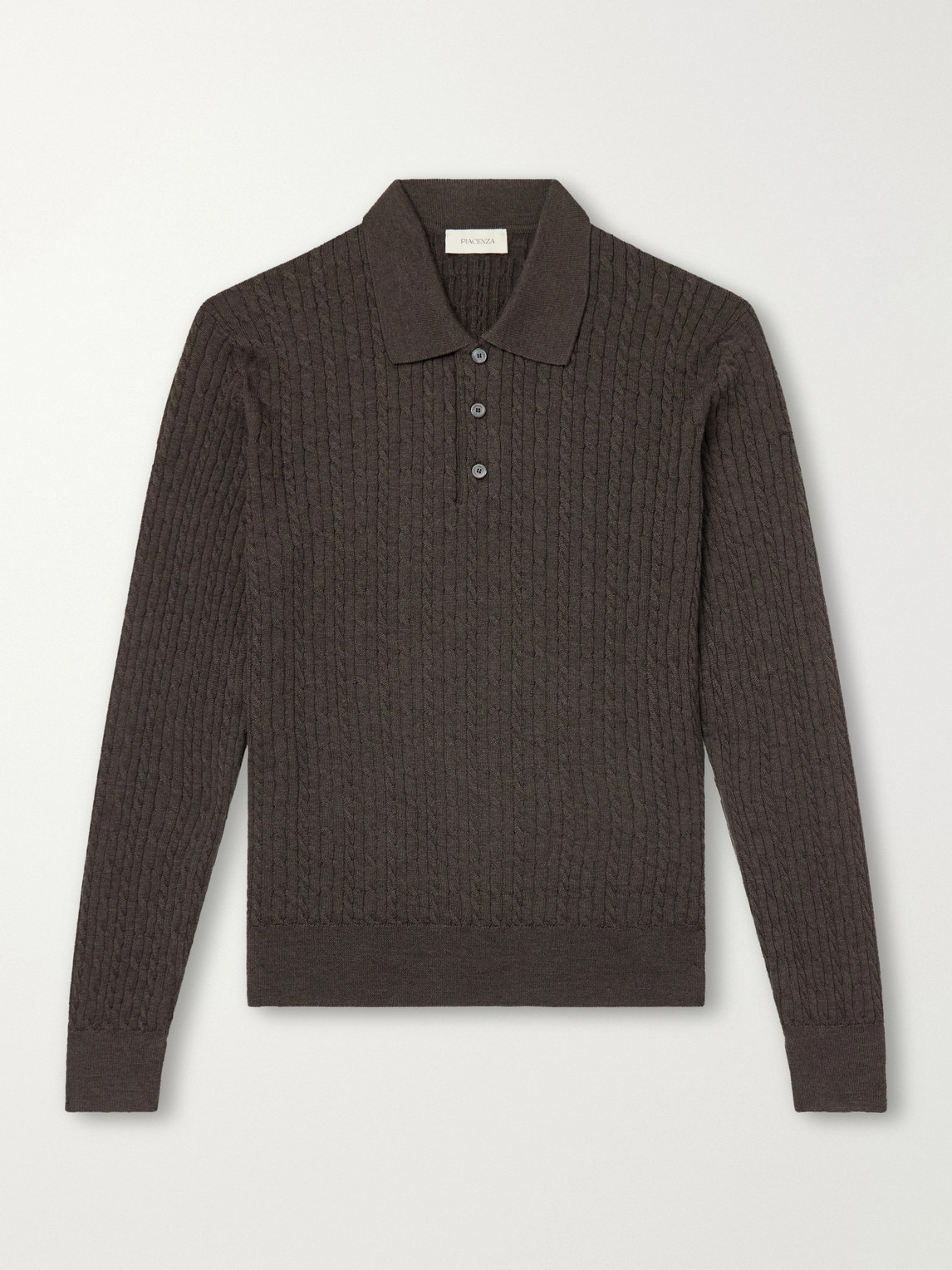 Cable-Knit Wool, Silk And Cashmere-Blend Polo Sweater