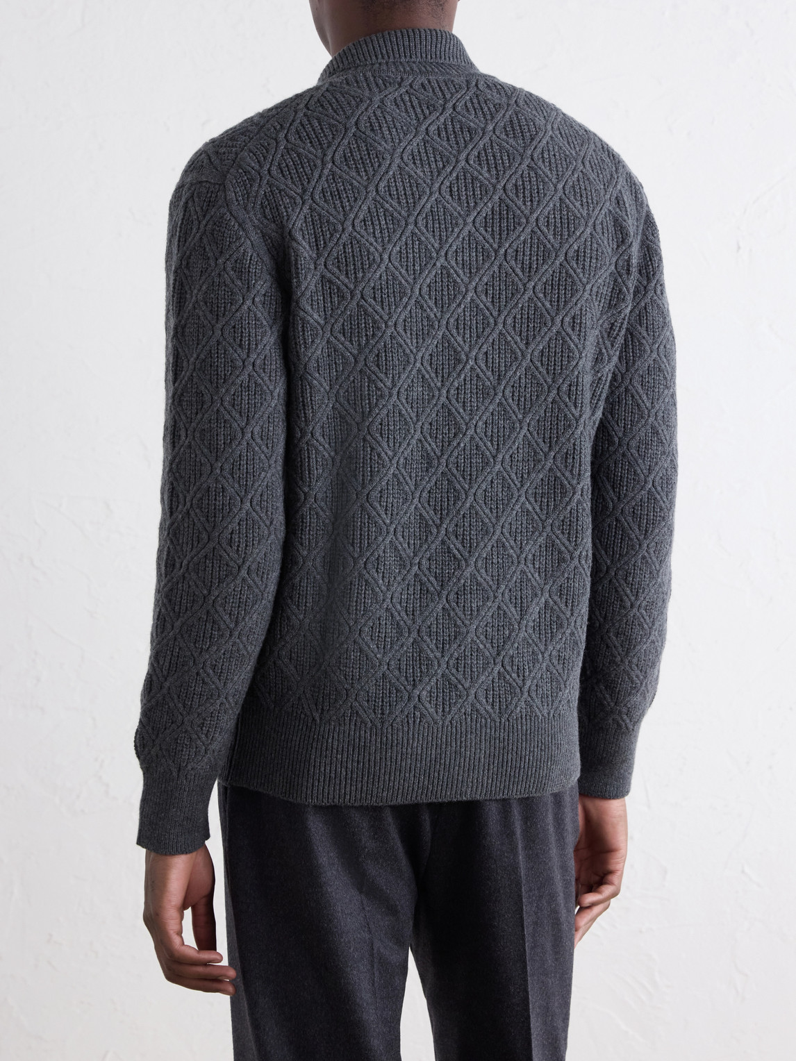 Cable-Knit Virgin Wool Zip-Up Sweater