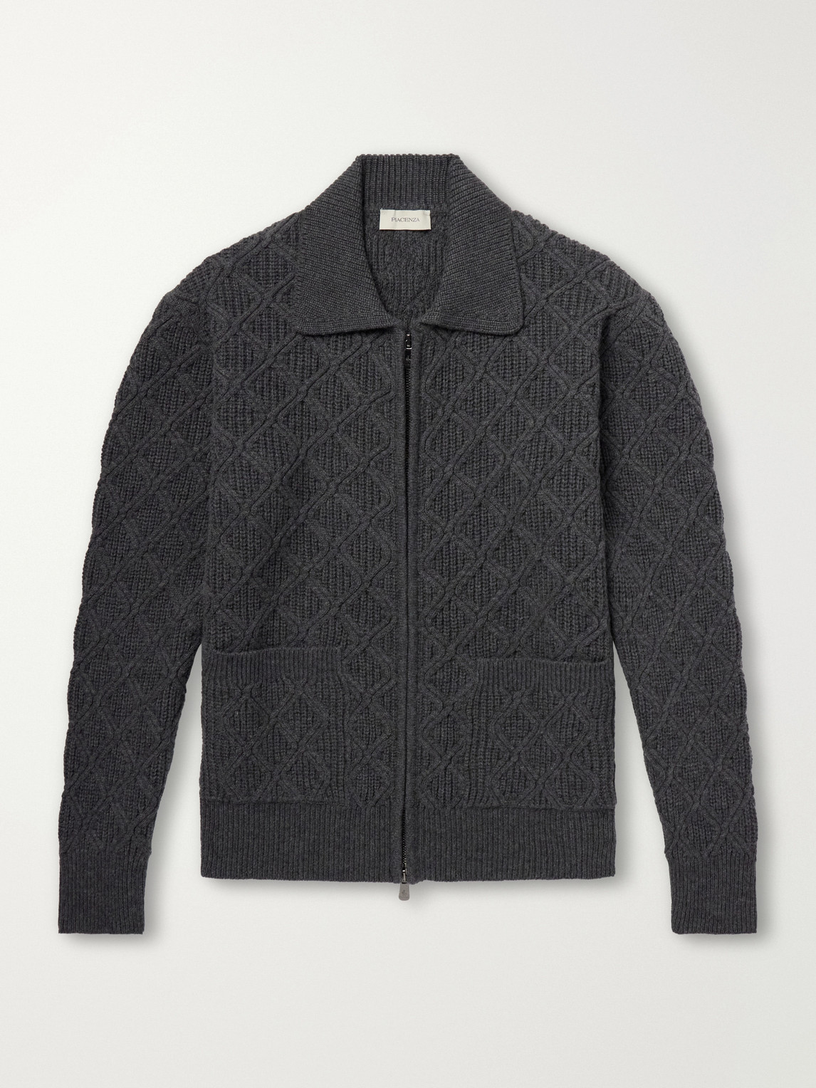 Cable-Knit Virgin Wool Zip-Up Sweater