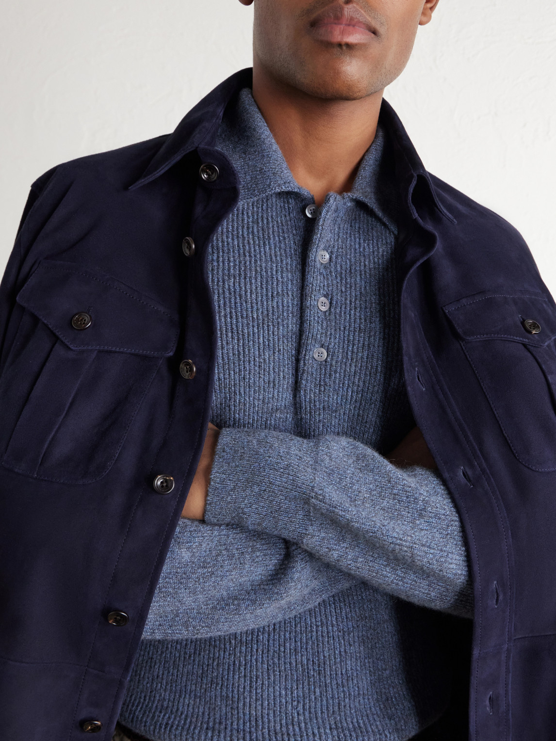 Ribbed Cashmere Polo Shirt