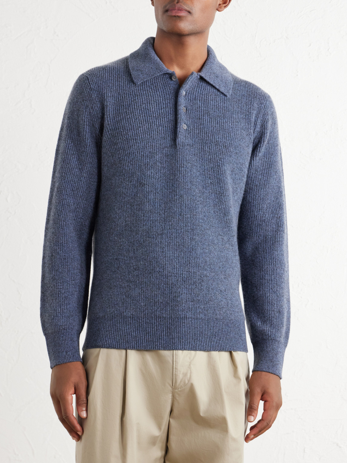 Ribbed Cashmere Polo Shirt