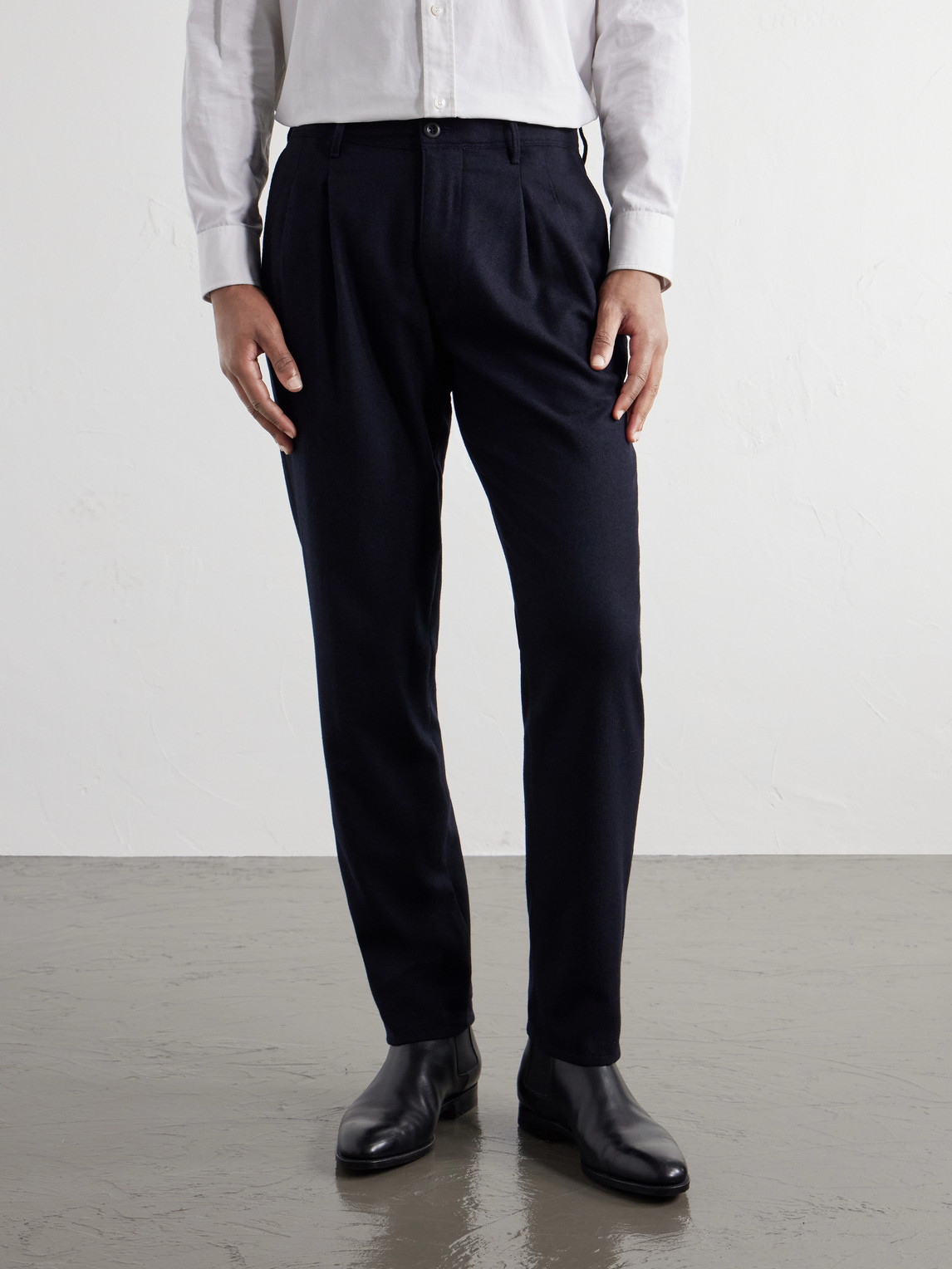 Incotex Pleated Tapered Wool-Blend Flannel Trousers