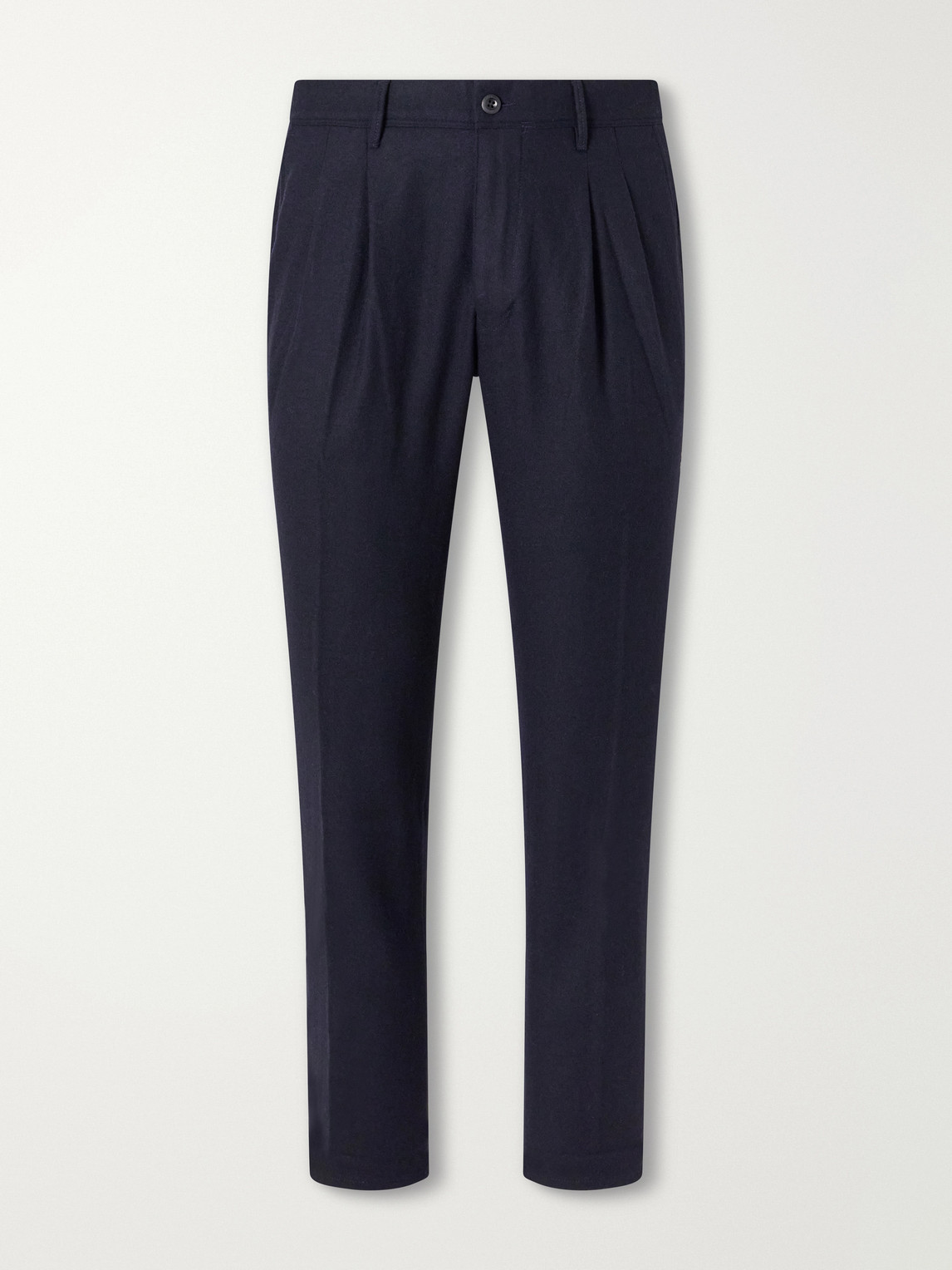 Incotex Pleated Tapered Wool-Blend Flannel Trousers