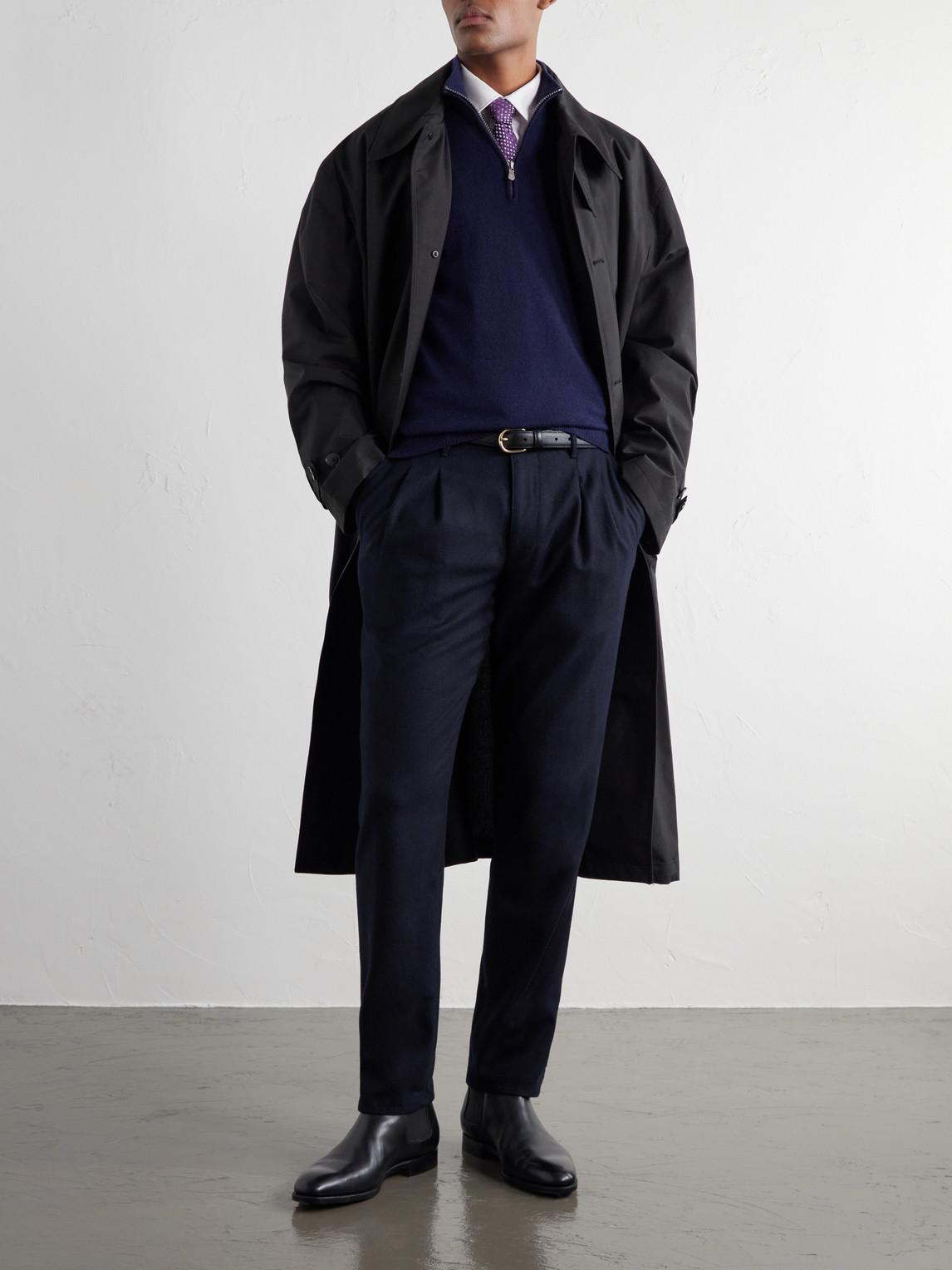 Incotex Pleated Tapered Wool-Blend Flannel Trousers