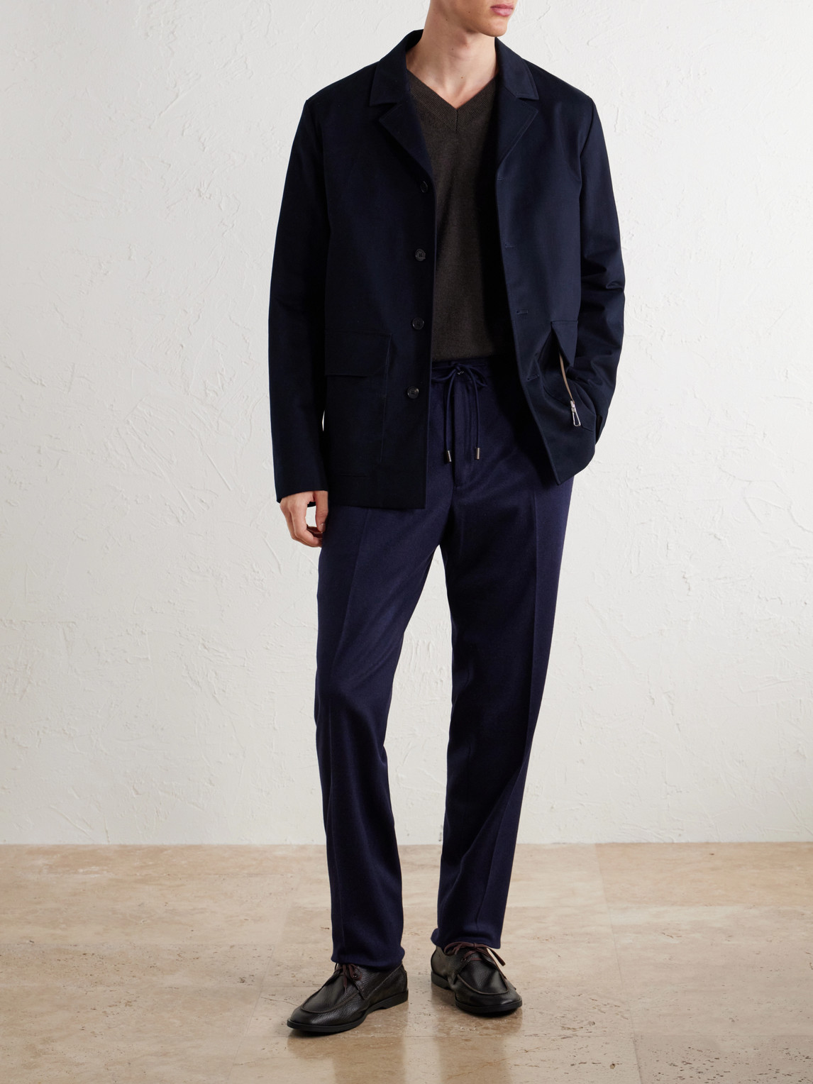 Incotex Tapered Cashmere-Flannel Drawstring Trousers