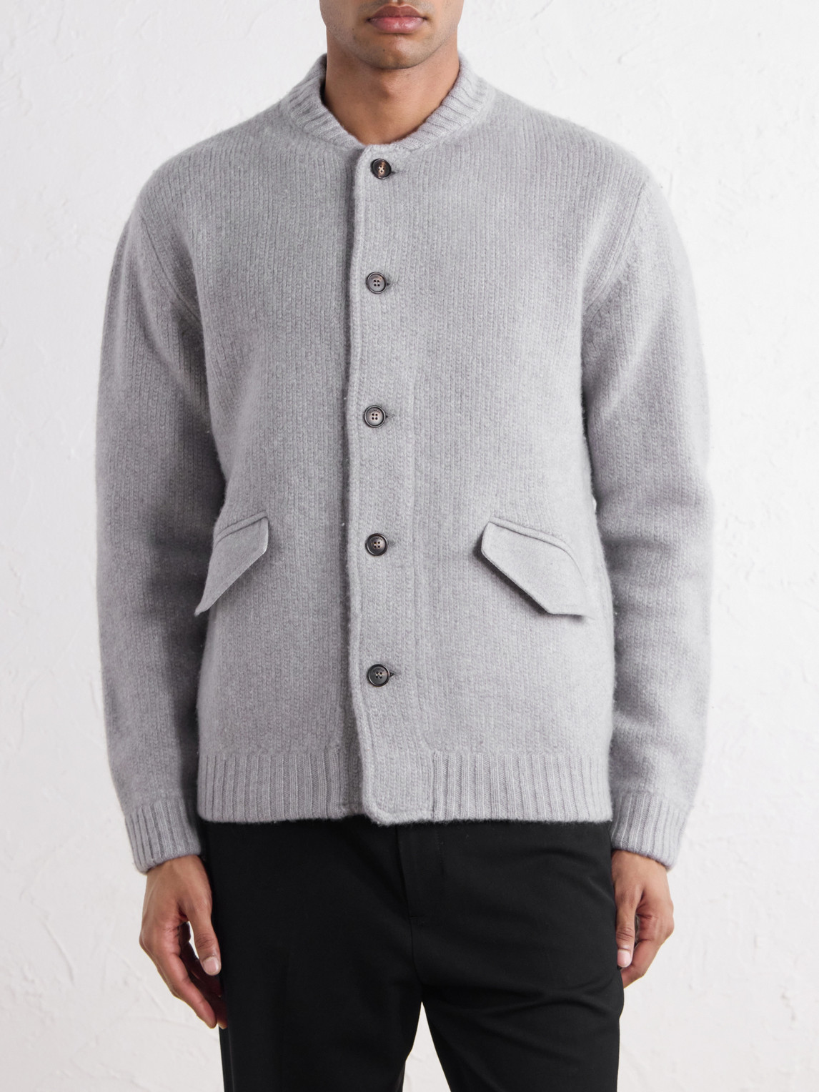 Zanone Wool And Cashmere-Blend Knitted Bomber Jacket