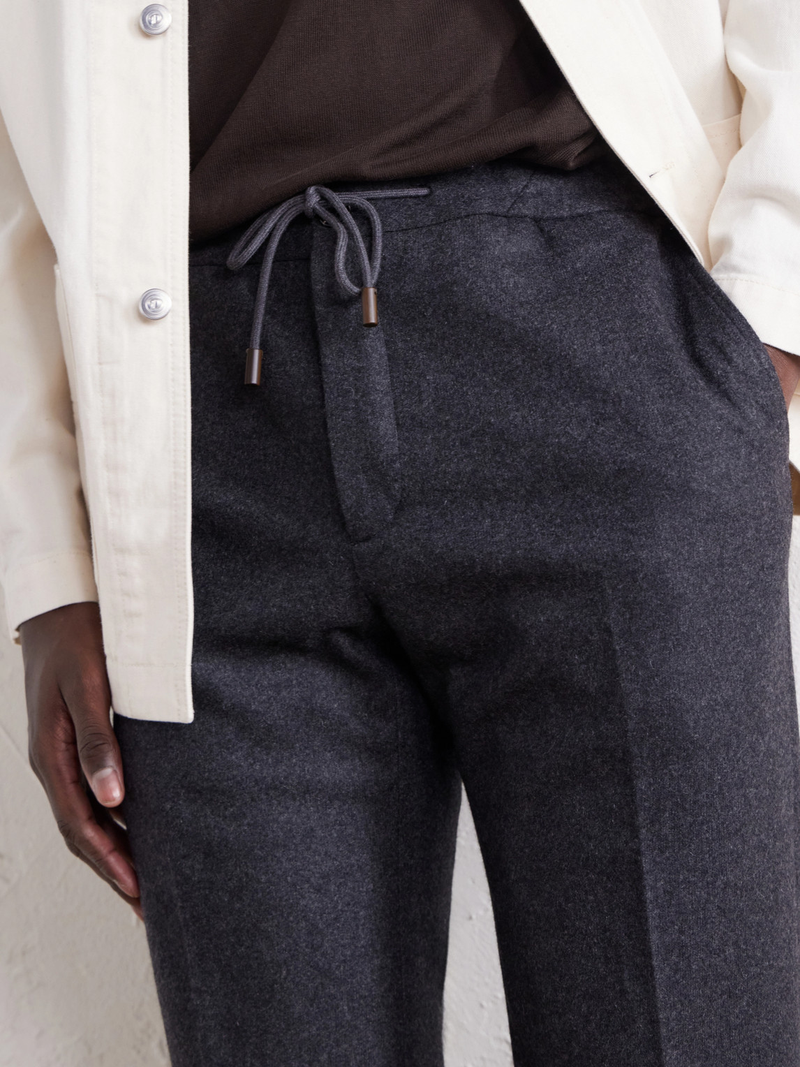 Incotex Tapered Cashmere-Flannel Drawstring Trousers