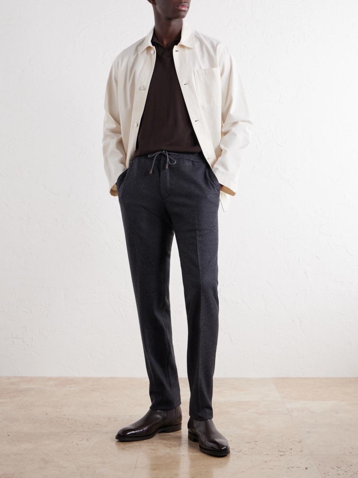 Incotex Tapered Cashmere-Flannel Drawstring Trousers