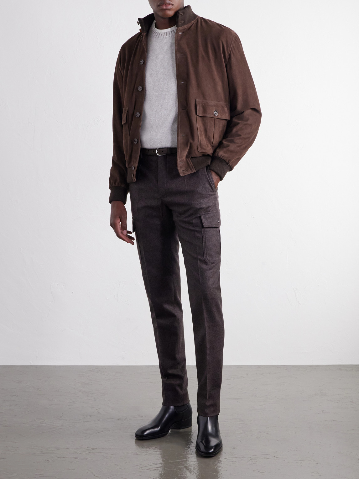 Incotex Straight-Leg Brushed Wool-Blend Trousers