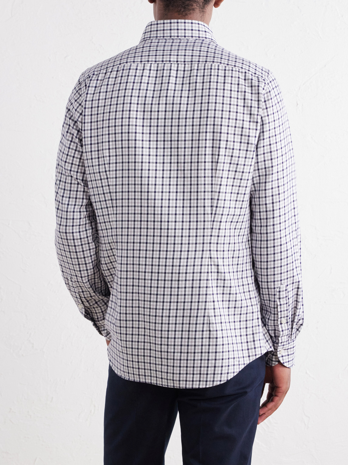Glanshirt Button-Down Collar Checked Cotton Shirt