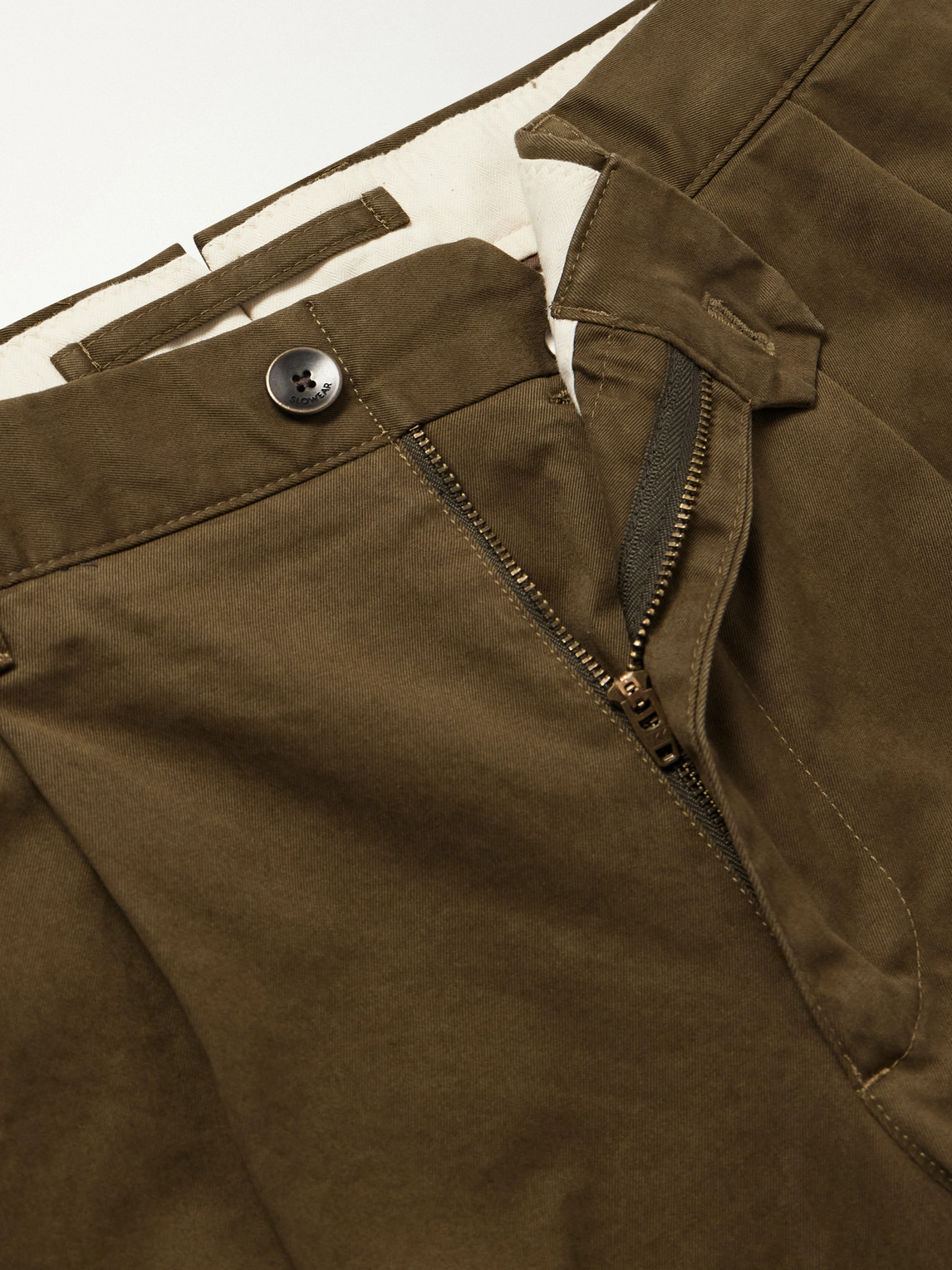 Incotex Tapered Pleated Stretch-Cotton Twill Trousers