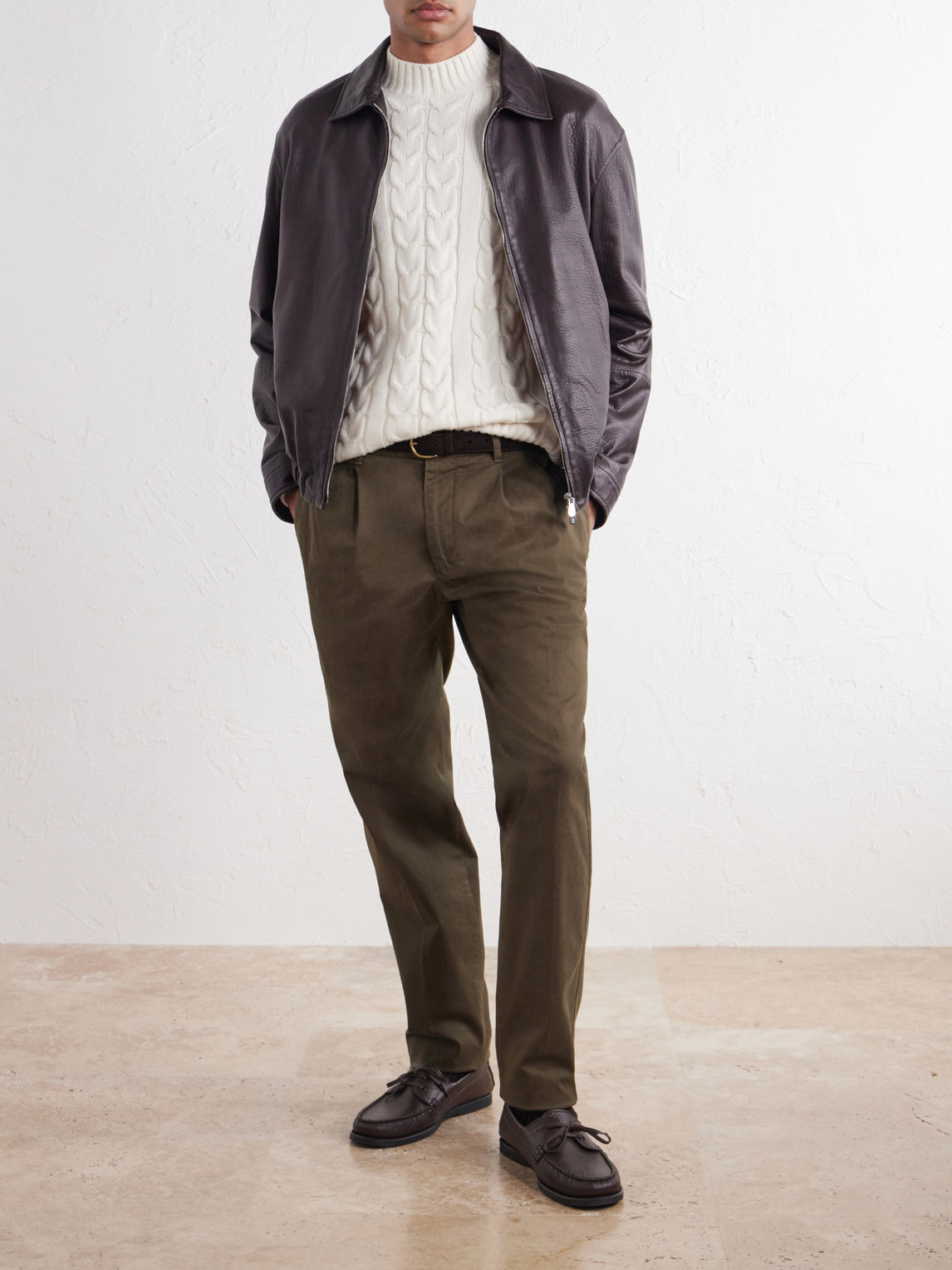 Incotex Tapered Pleated Stretch-Cotton Twill Trousers