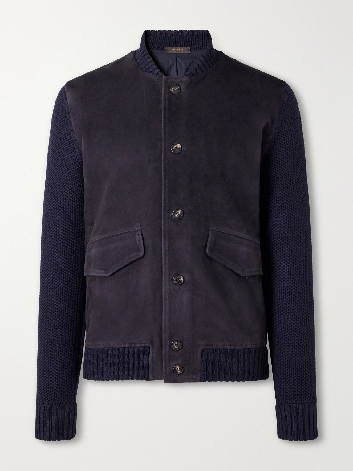Zanone Slim-Fit Suede And Honeycomb-Knit Virgin Wool Bomber Jacket