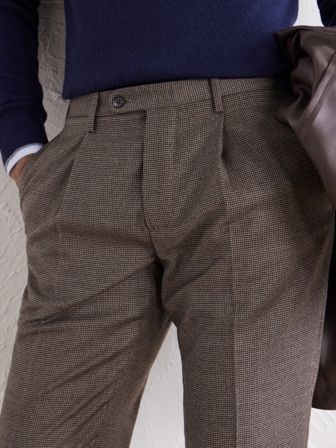 Incotex Straight-Leg Houndstooth Wool-Blend Trousers