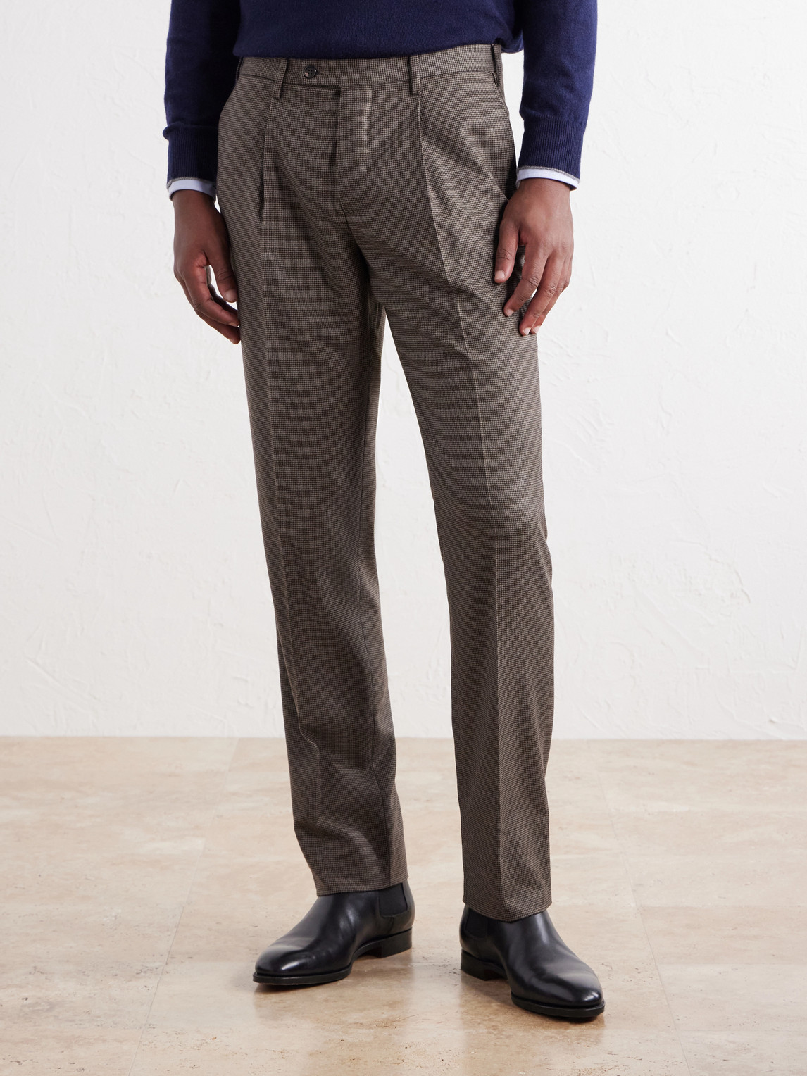 Incotex Straight-Leg Houndstooth Wool-Blend Trousers