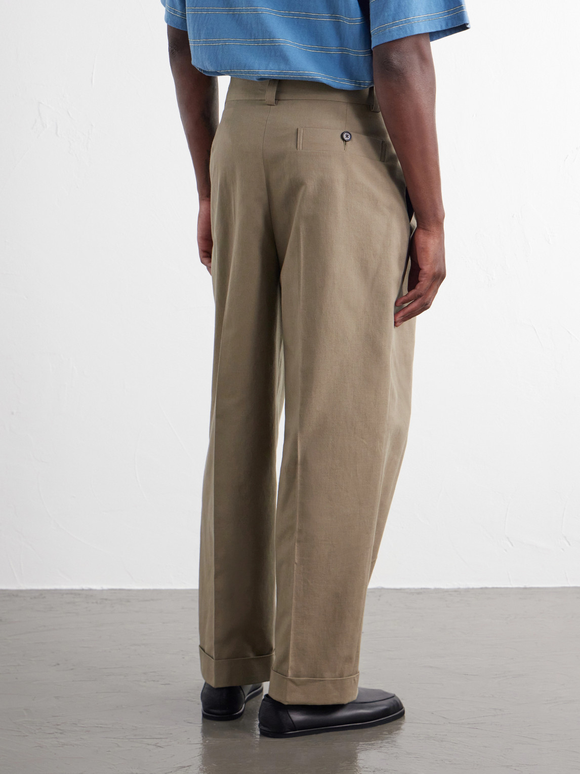 Straight-Leg Pleated Cotton-Drill Trousers