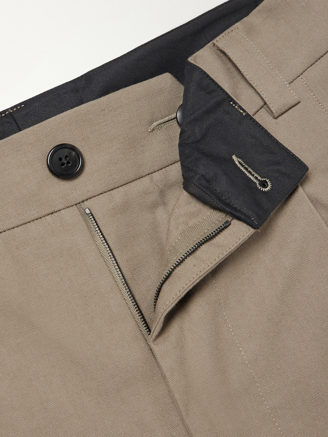 Straight-Leg Pleated Cotton-Drill Trousers