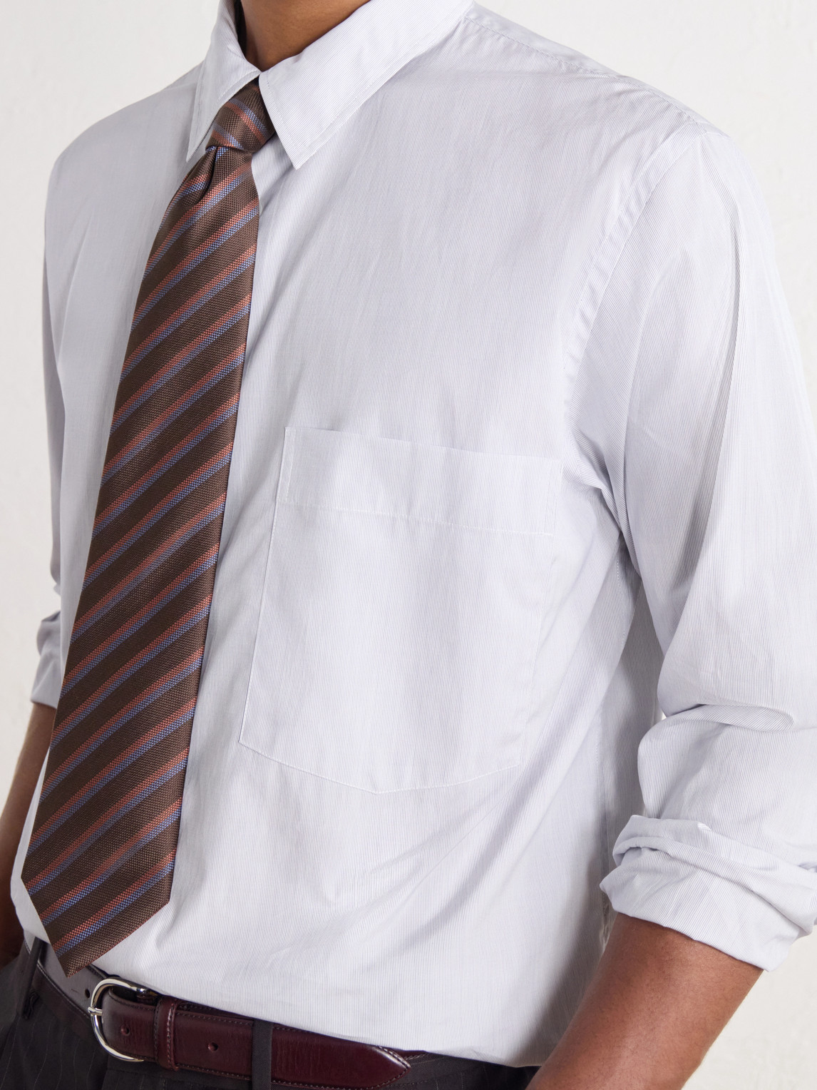 Point-Collar Pinstriped Cotton-Poplin Shirt