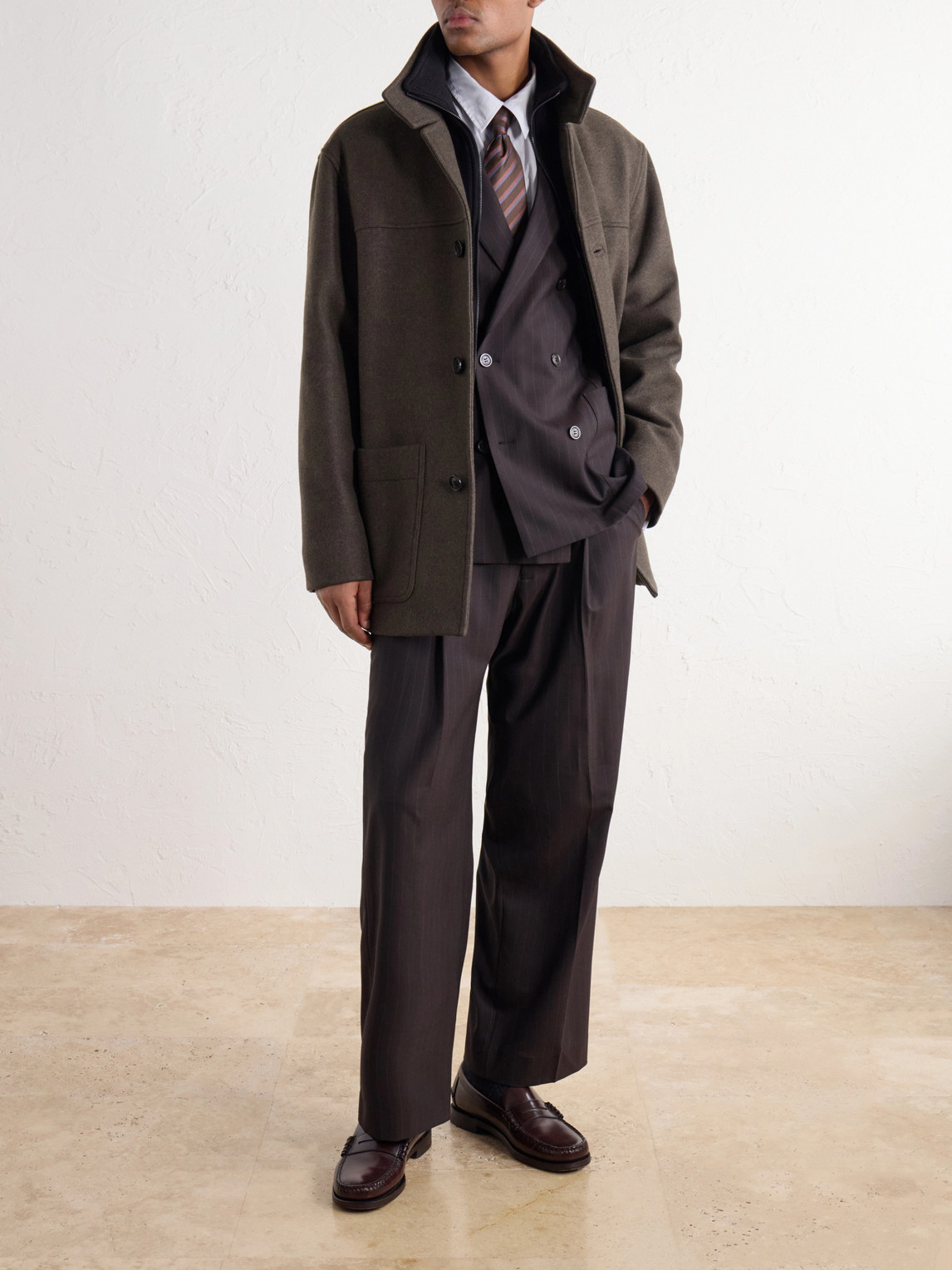 Point-Collar Pinstriped Cotton-Poplin Shirt