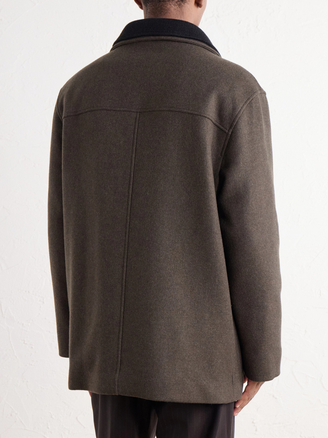 Knit-Trimmed Wool-Blend Melton Coat