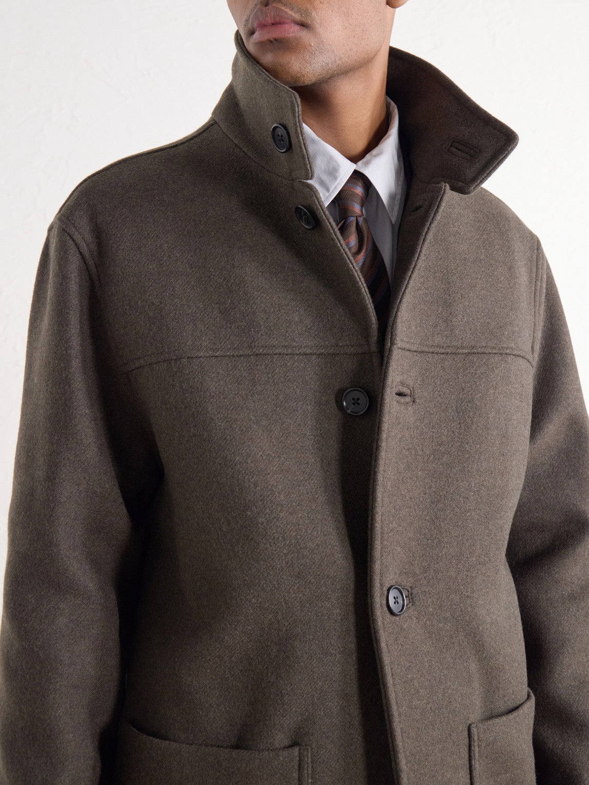Knit-Trimmed Wool-Blend Melton Coat