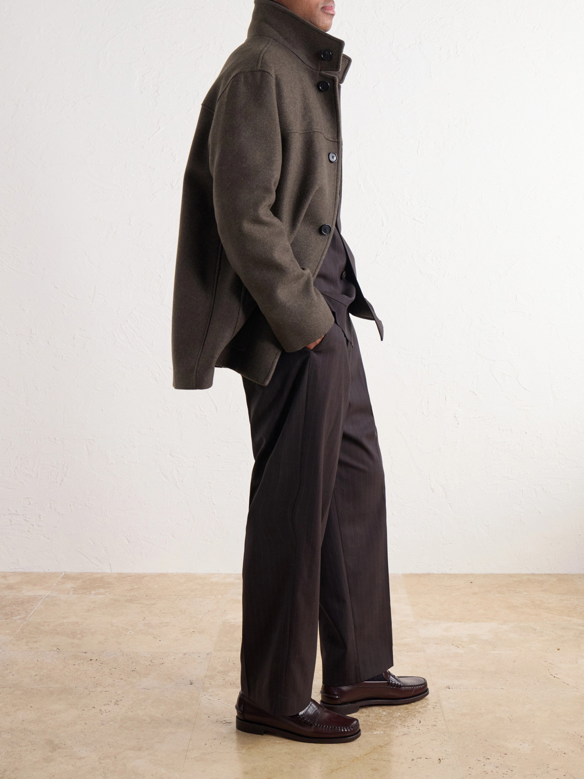 Knit-Trimmed Wool-Blend Melton Coat
