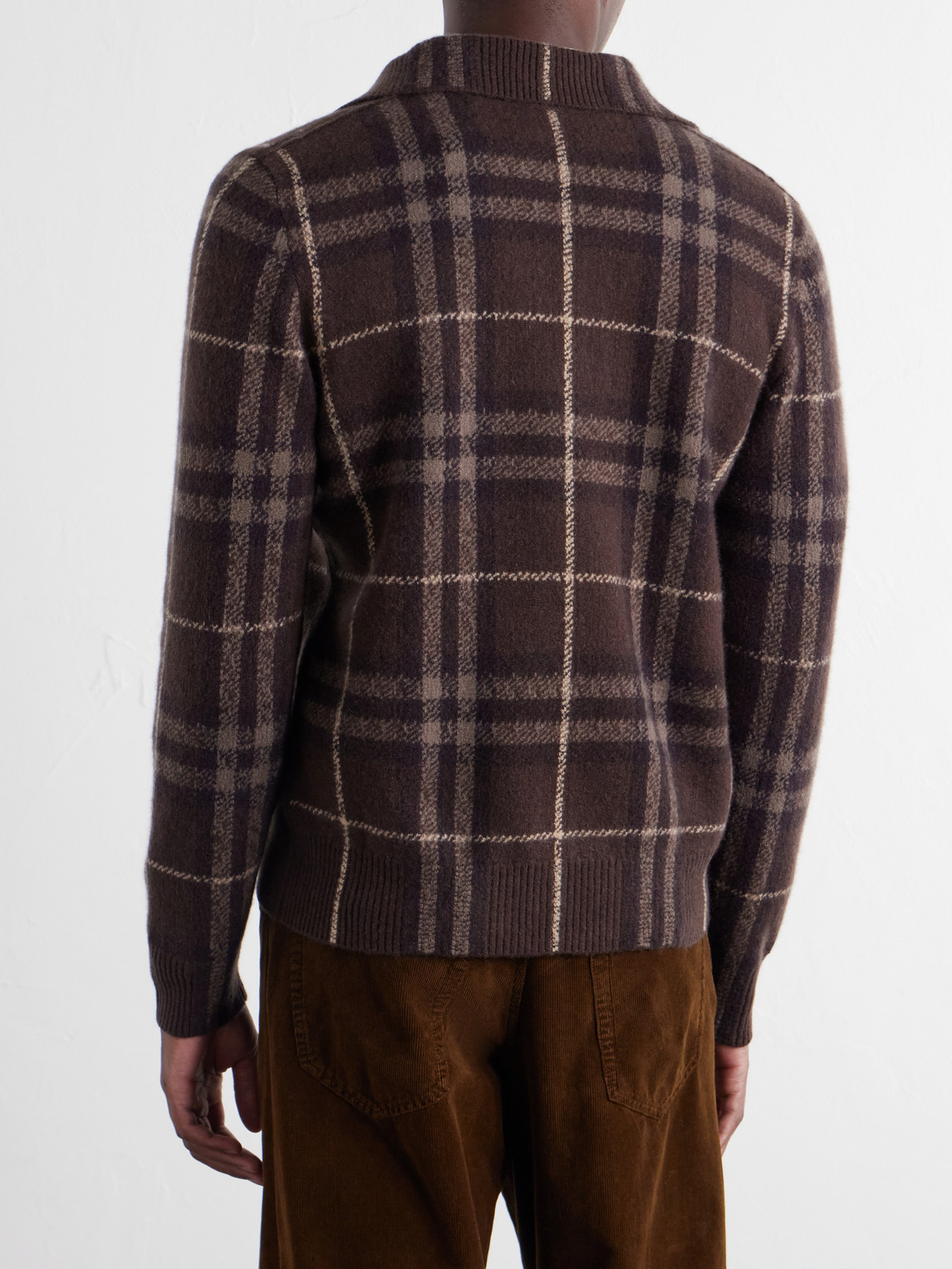 Checked Knitted Cashmere Polo Shirt