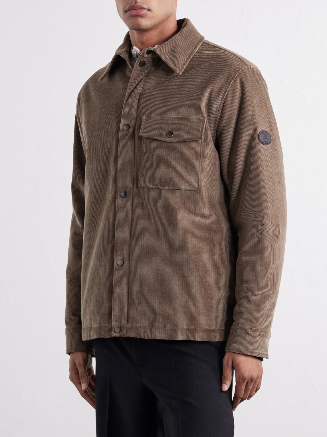 Logo-Appliquéd Padded Cotton-Corduroy Overshirt