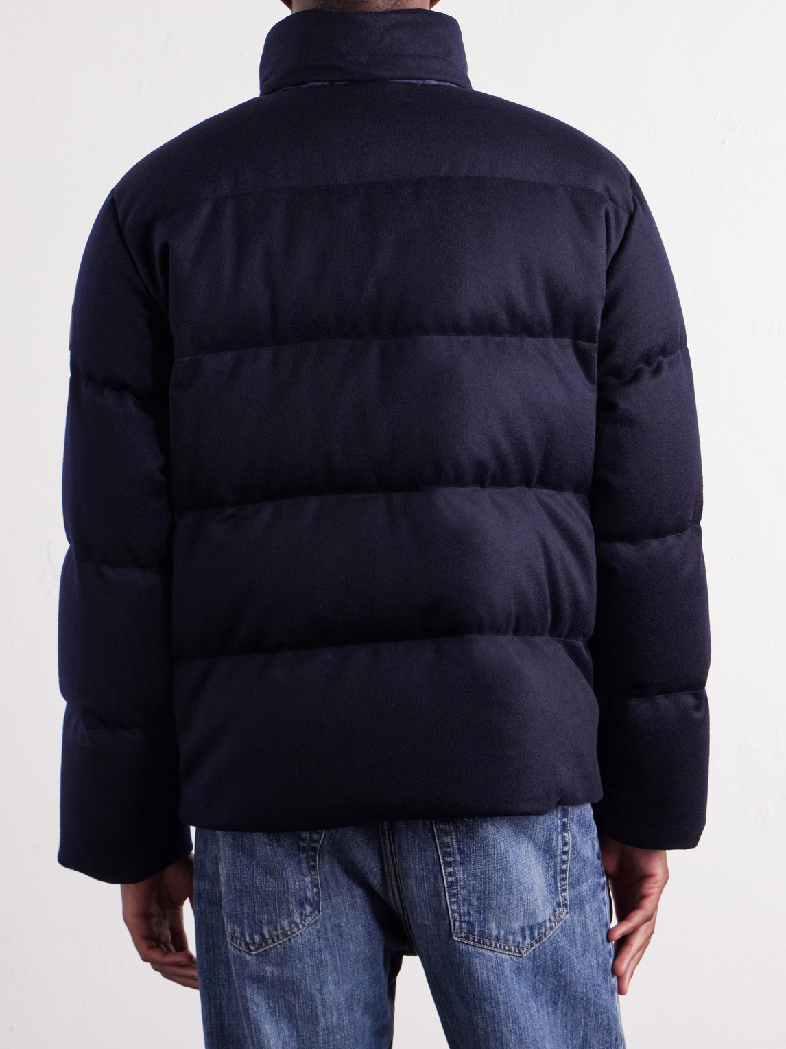 Logo-Appliqué Quilted Cashmere Down Jacket