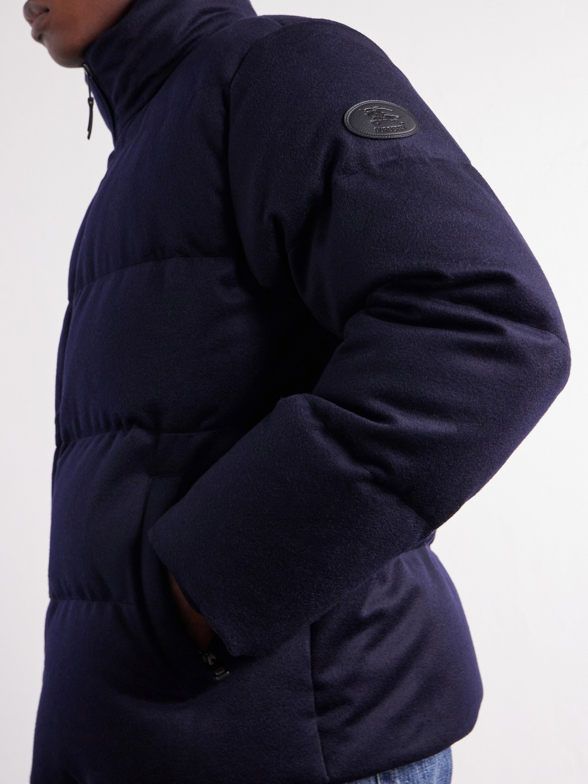 Logo-Appliqué Quilted Cashmere Down Jacket