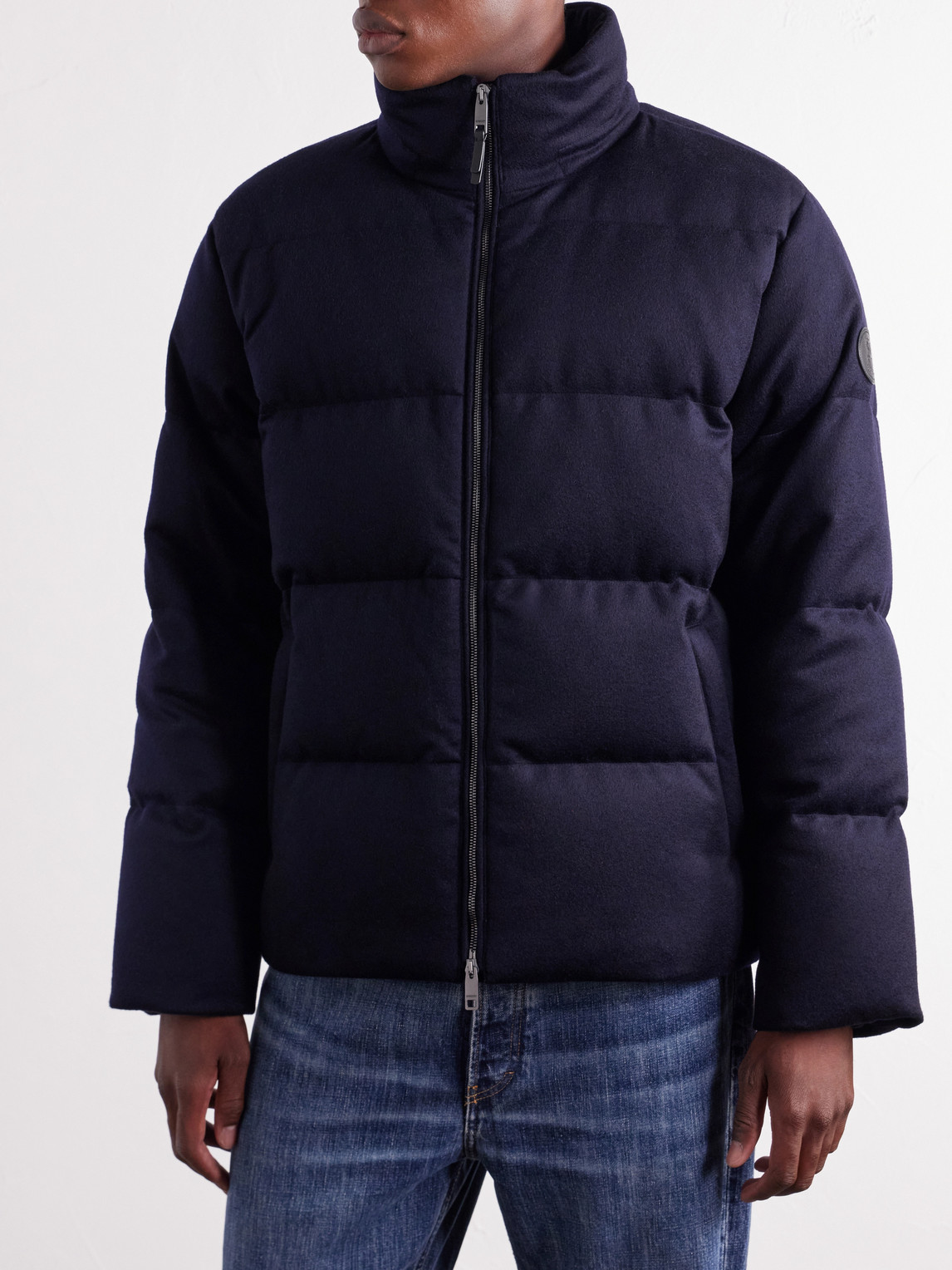 Logo-Appliqué Quilted Cashmere Down Jacket