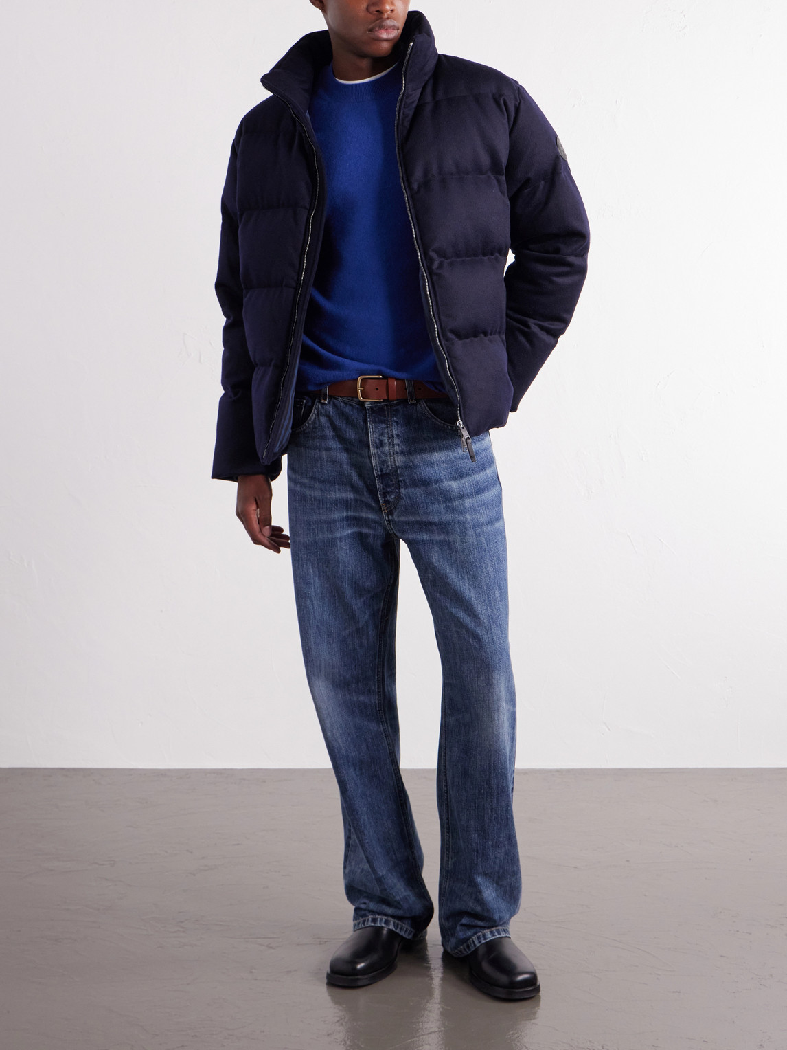 Logo-Appliqué Quilted Cashmere Down Jacket