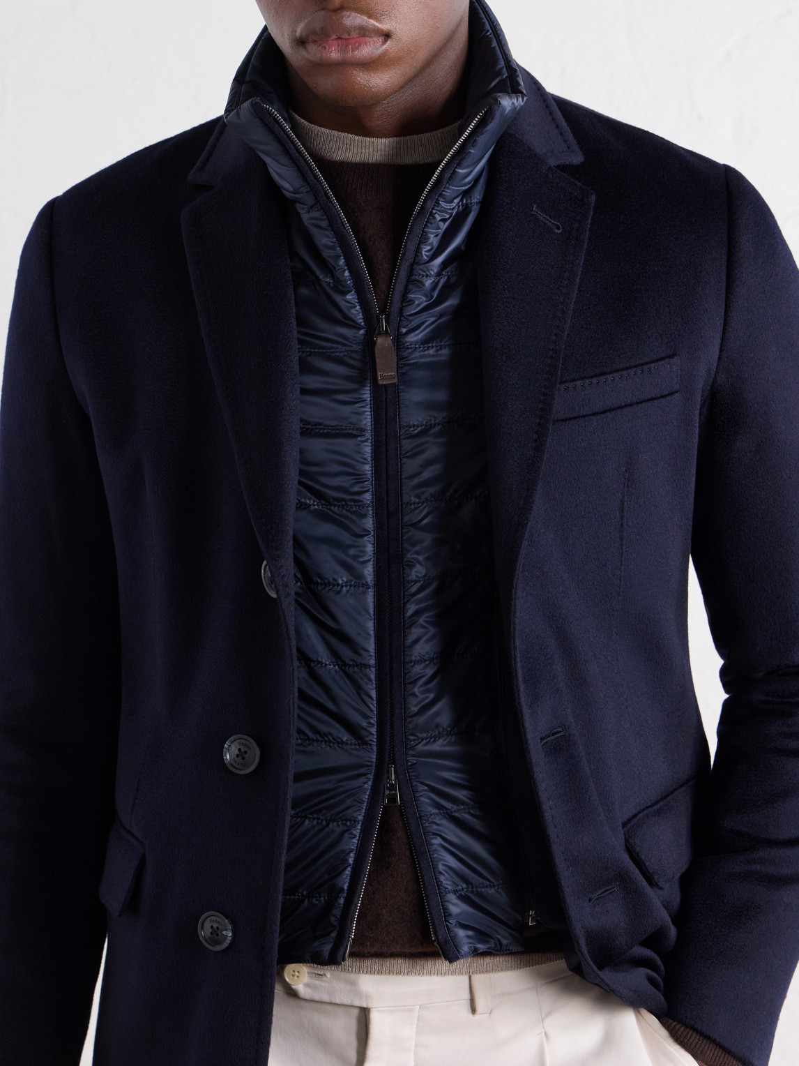 Detachable Shell-Lined Woven-Cashmere Coat