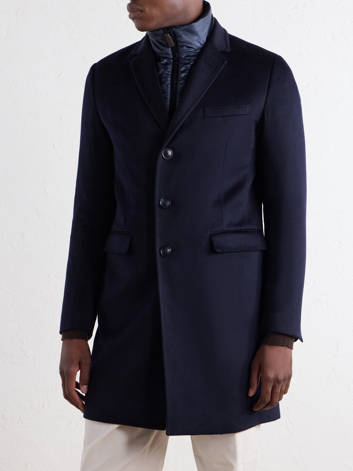 Detachable Shell-Lined Woven-Cashmere Coat