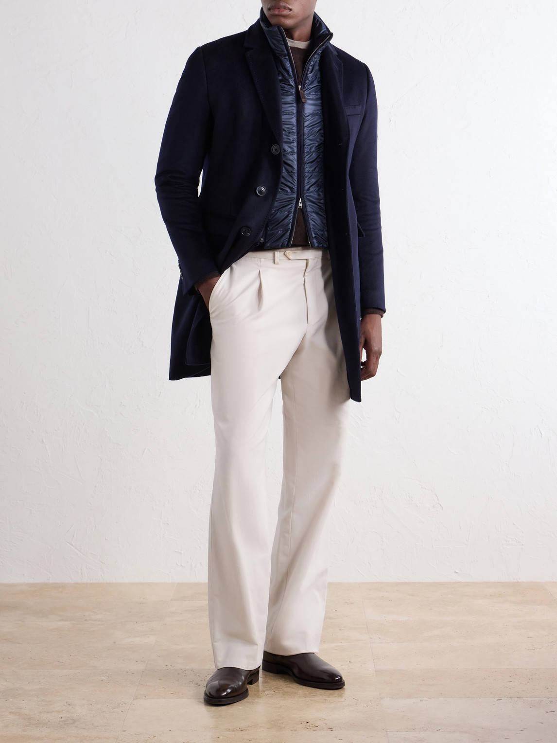 Detachable Shell-Lined Woven-Cashmere Coat