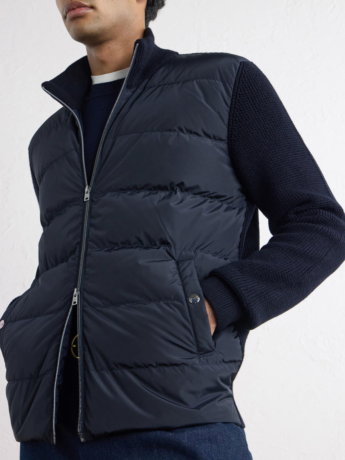 Waffle-Knit Wool And Quilted Shell Down Jacket