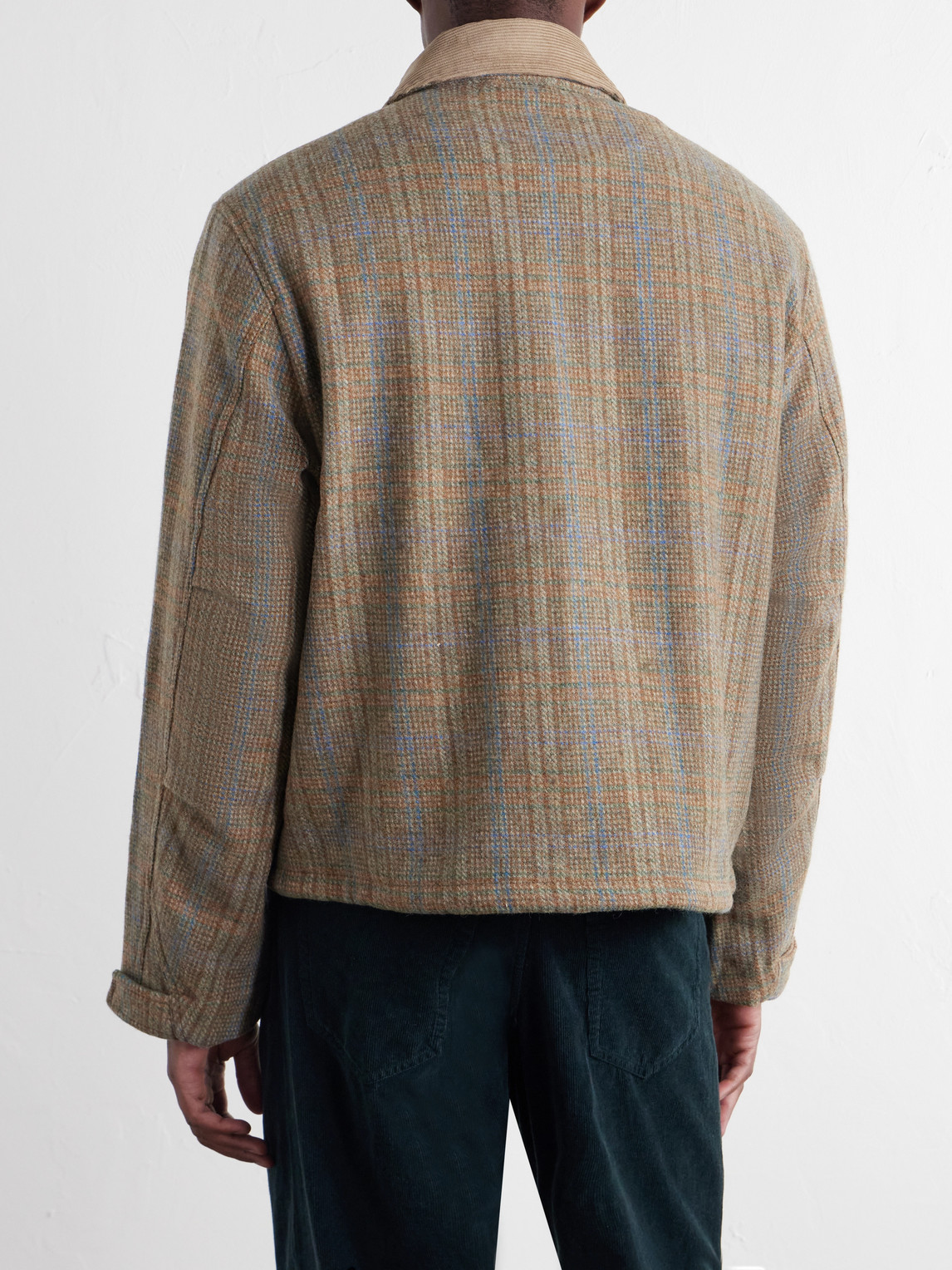 Corduroy-Trimmed Checked Jacket