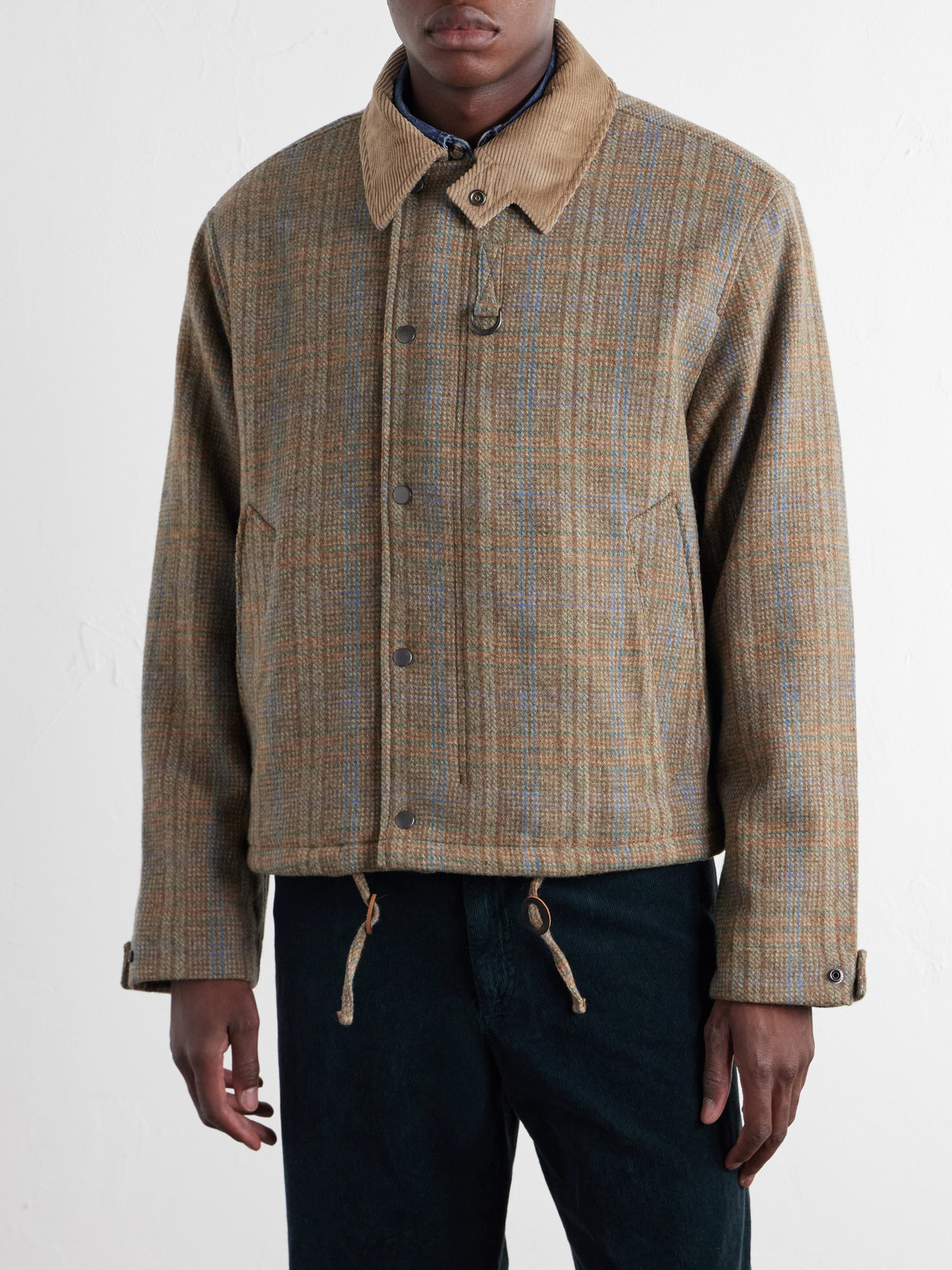 Corduroy-Trimmed Checked Jacket