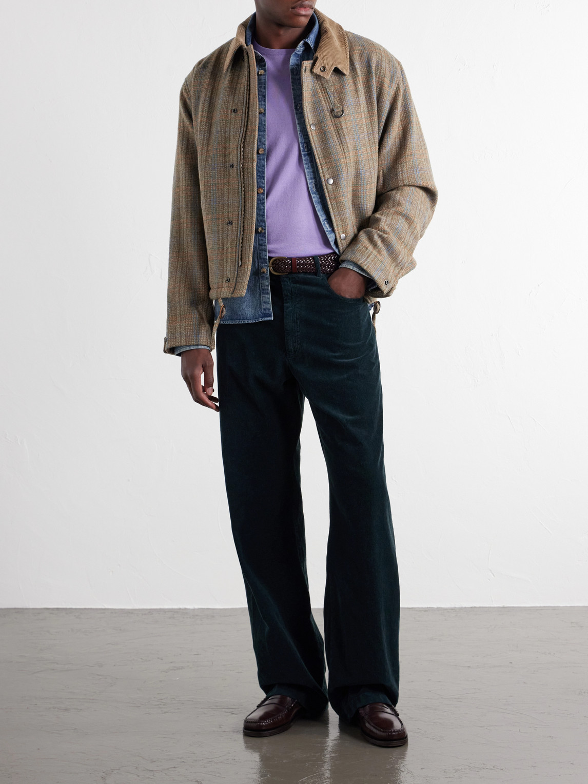 Corduroy-Trimmed Checked Jacket