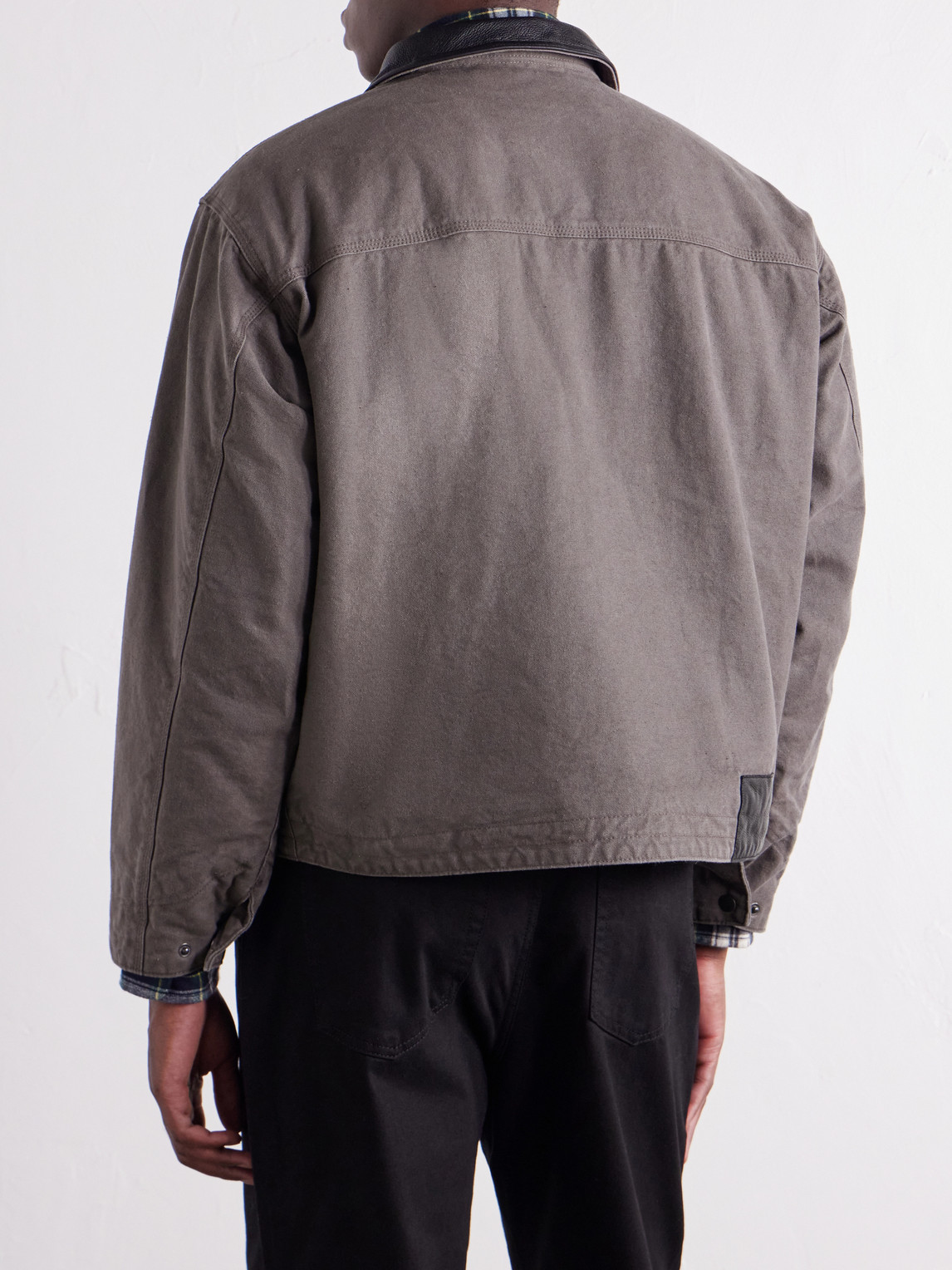 Distressed Leather-Trimmed Cotton-Canvas Jacket